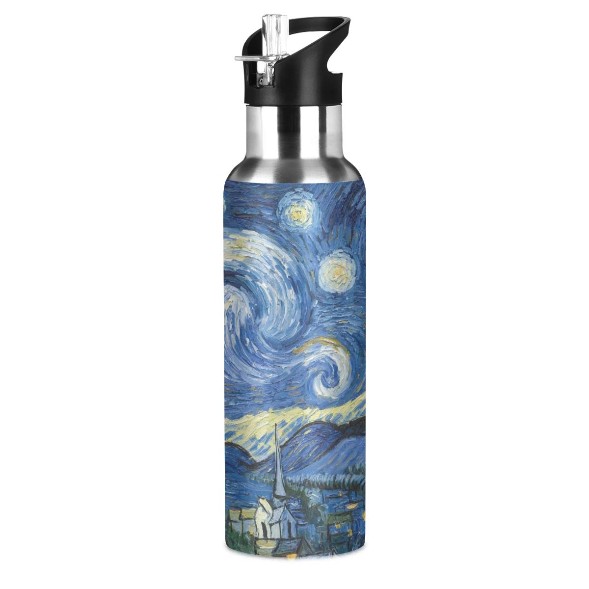 Starry Night Insulated Stainless Steel Water Bottle with Straw Lid - 20oz Double Wall Vacuum Thermos for Gym, Hiking & Outdoor Activities | Leakproof Sports Bottle for Hot & Cold Drinks
