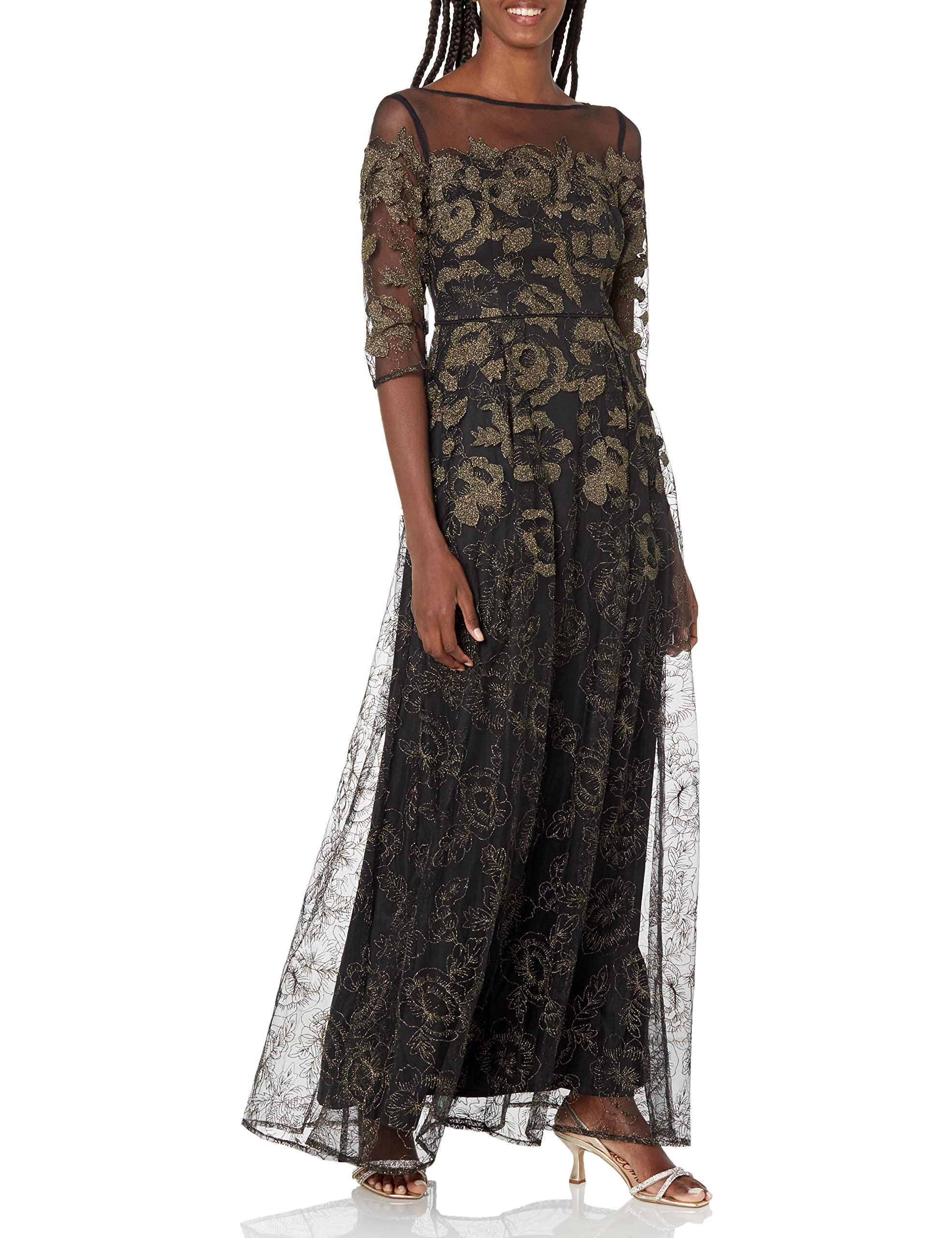 Adrianna Papell Women's Embroidered Formal Ball Gown Dress - Elegant Evening Gown for Weddings, Prom, Black Tie Events & Special Occasions