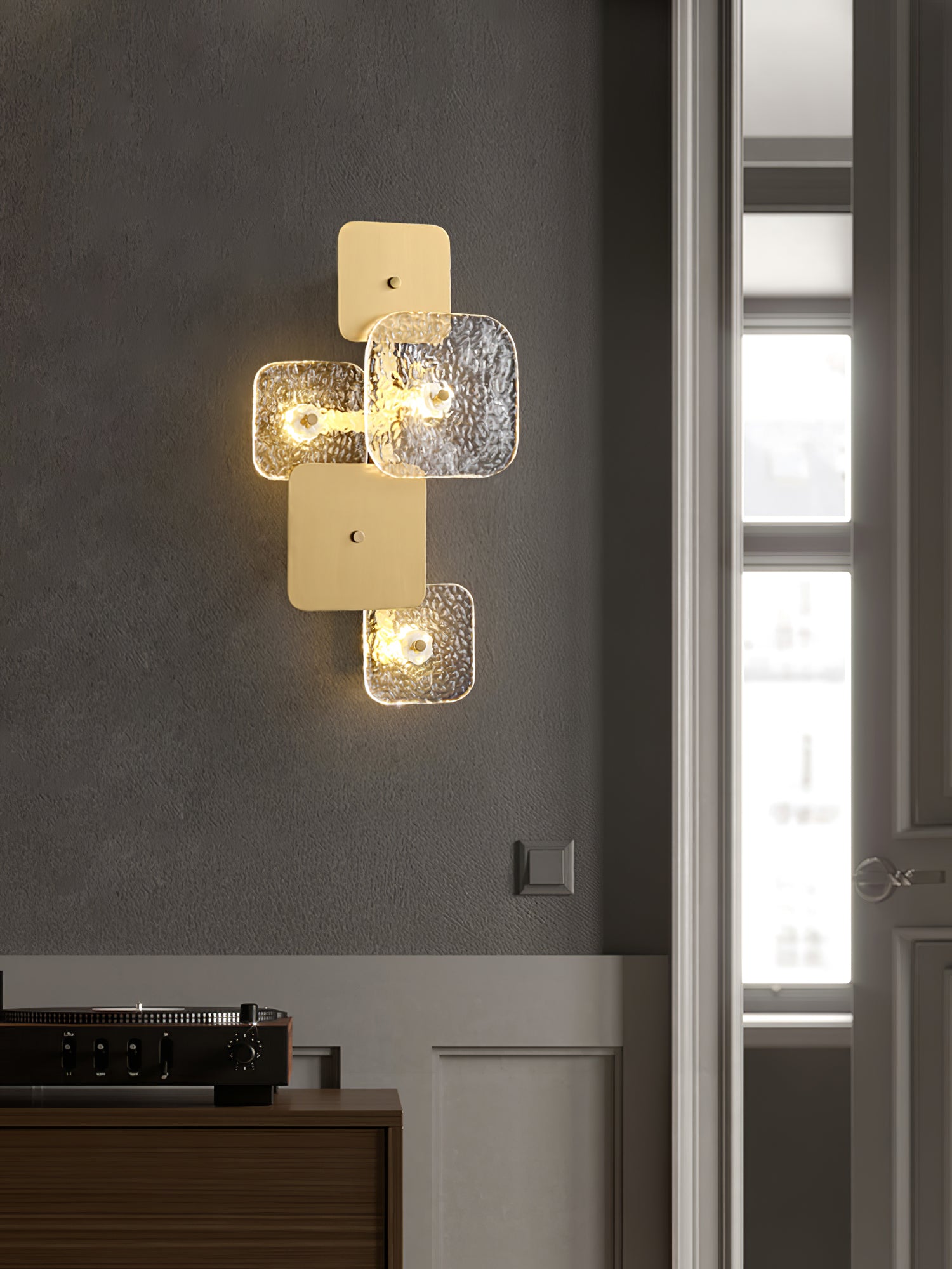 Modern Rounded Square Glass Wall Lamp - Sleek LED Sconce Light for Bedroom, Living Room, Hallway & Office Decor - Dimmable Ambient Lighting Fixture