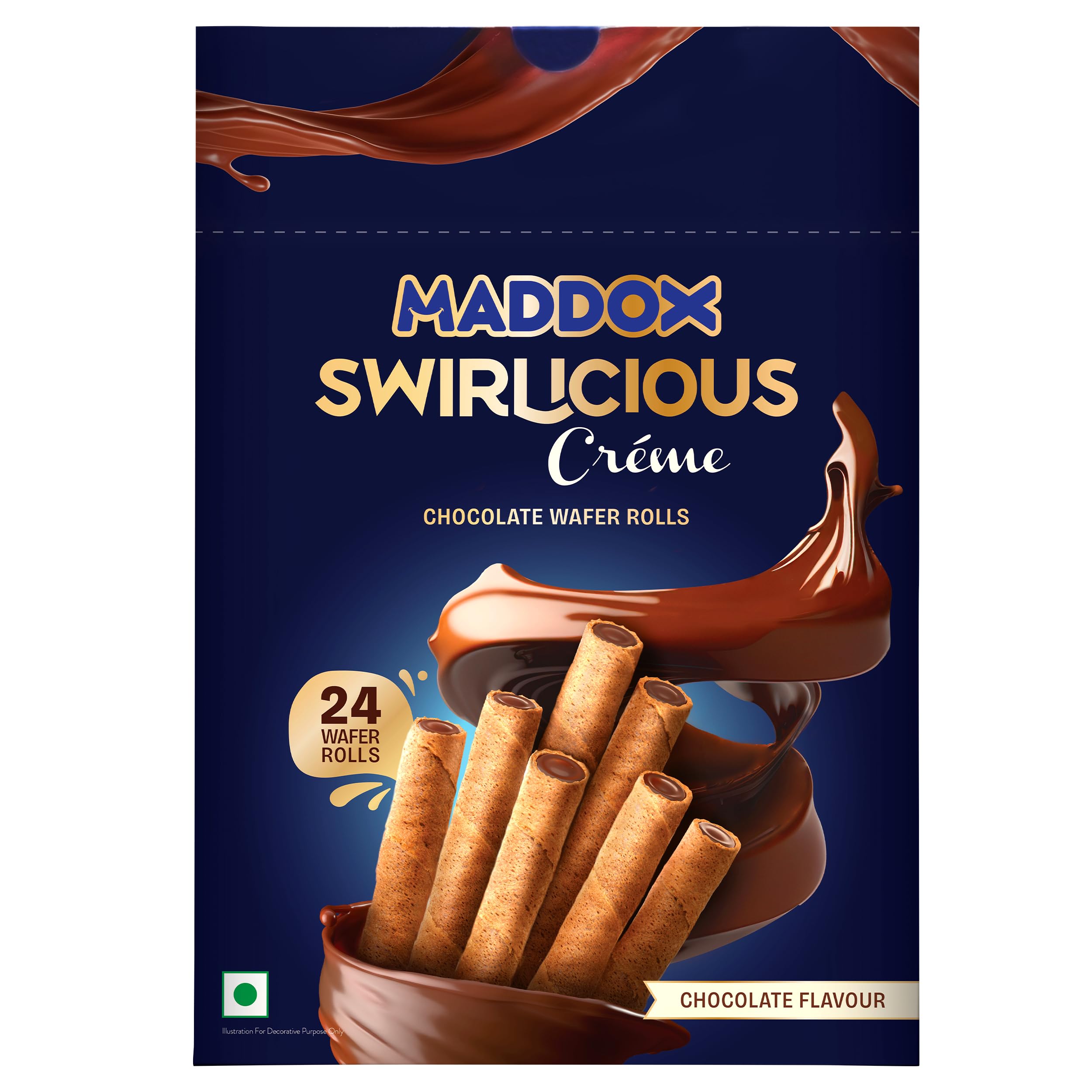 Maddox Swirlicious Chocolate Wafer Rolls - 24 Individually Wrapped Crispy Wafer Sticks (10.5g Each, 252g Total) - Perfect for Snacking, Party Favors & Gift Baskets