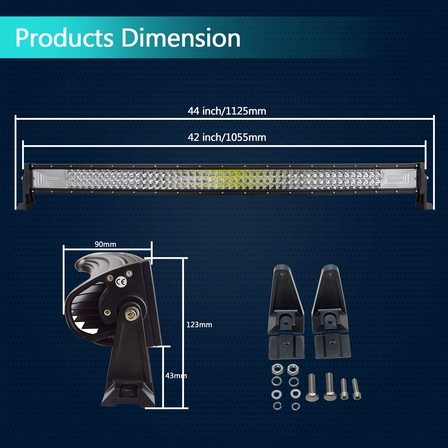 540W 42-Inch Curved Triple Row 7D LED Light Bar - Flood Spot Combo Off-Road Driving Lights with Wiring Harness - Waterproof for Pickup Trucks, ATV, UTV, Wrangler, SUV, Ram 4x4 - Perfect for Night Off-Roading, Camping & Emergency Lighting