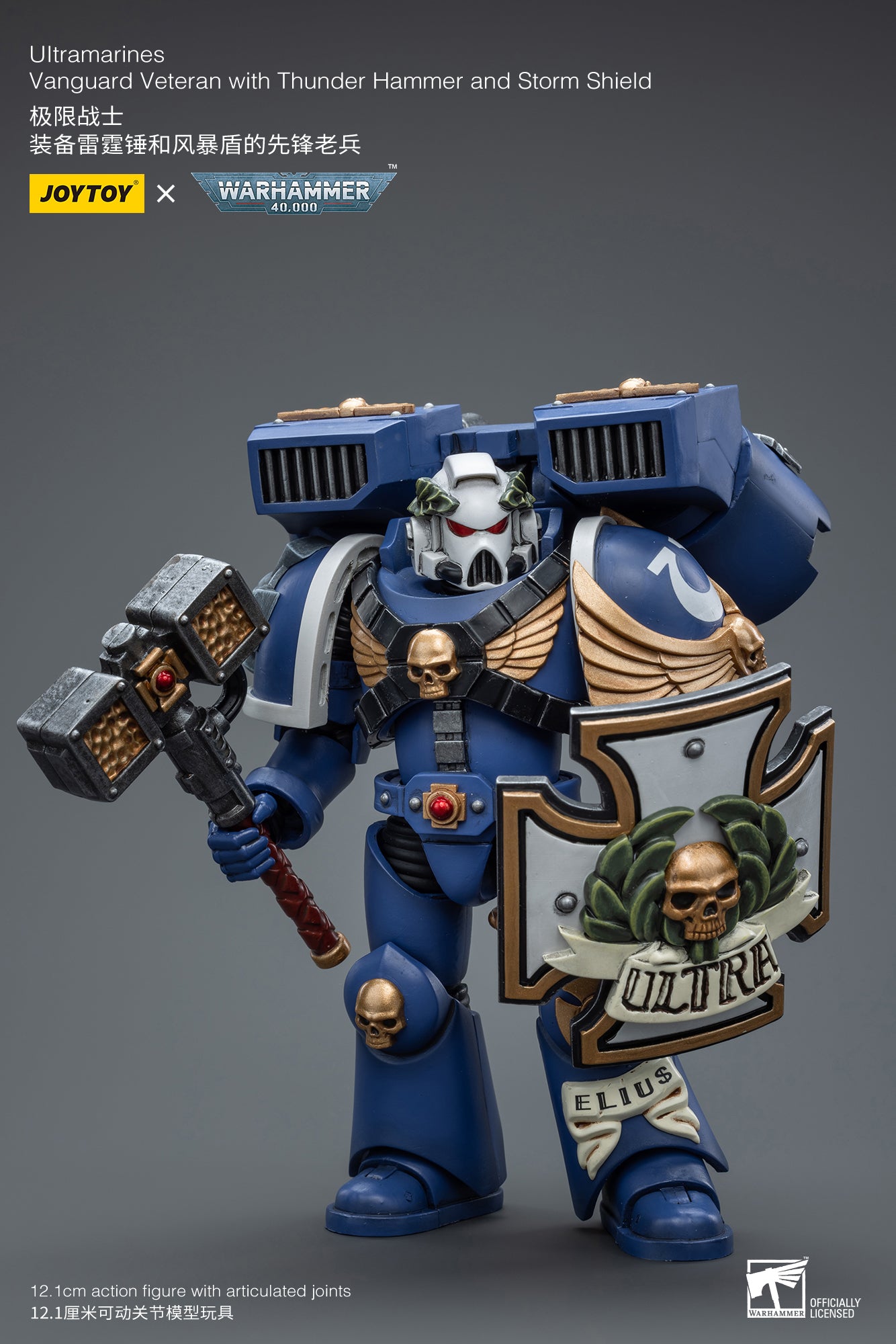 1/18 JOYTOY Warhammer 40K Ultramarines Vanguard Veteran Action Figure with Thunder Hammer & Storm Shield - Collectible Miniature for Tabletop Gaming & Display