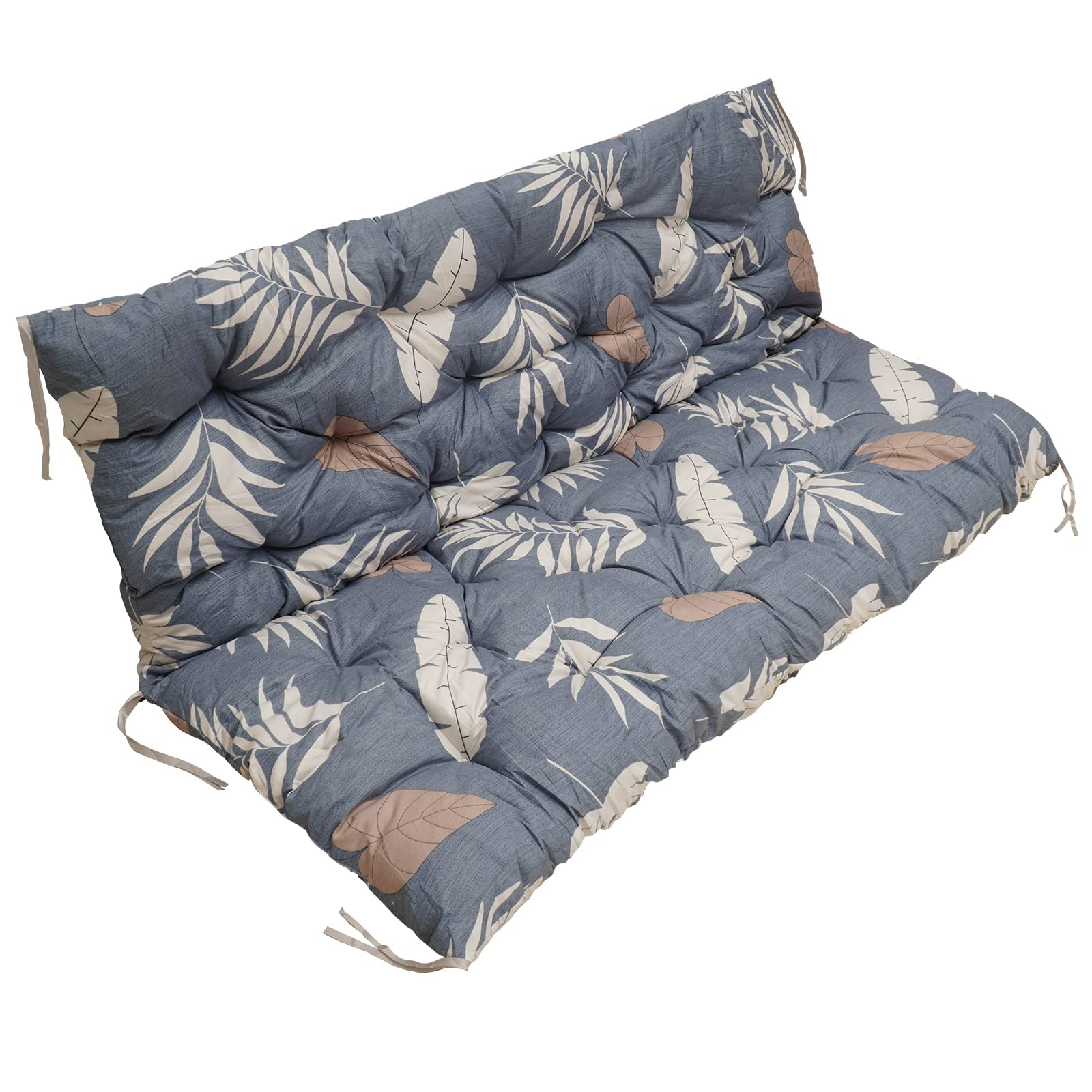 Outdoor Swing Replacement Cushions - Non-Slip 3-Seat Patio Swing Cushions for Loveseat, Bench & Swing (Grey Leaves Pattern, 59