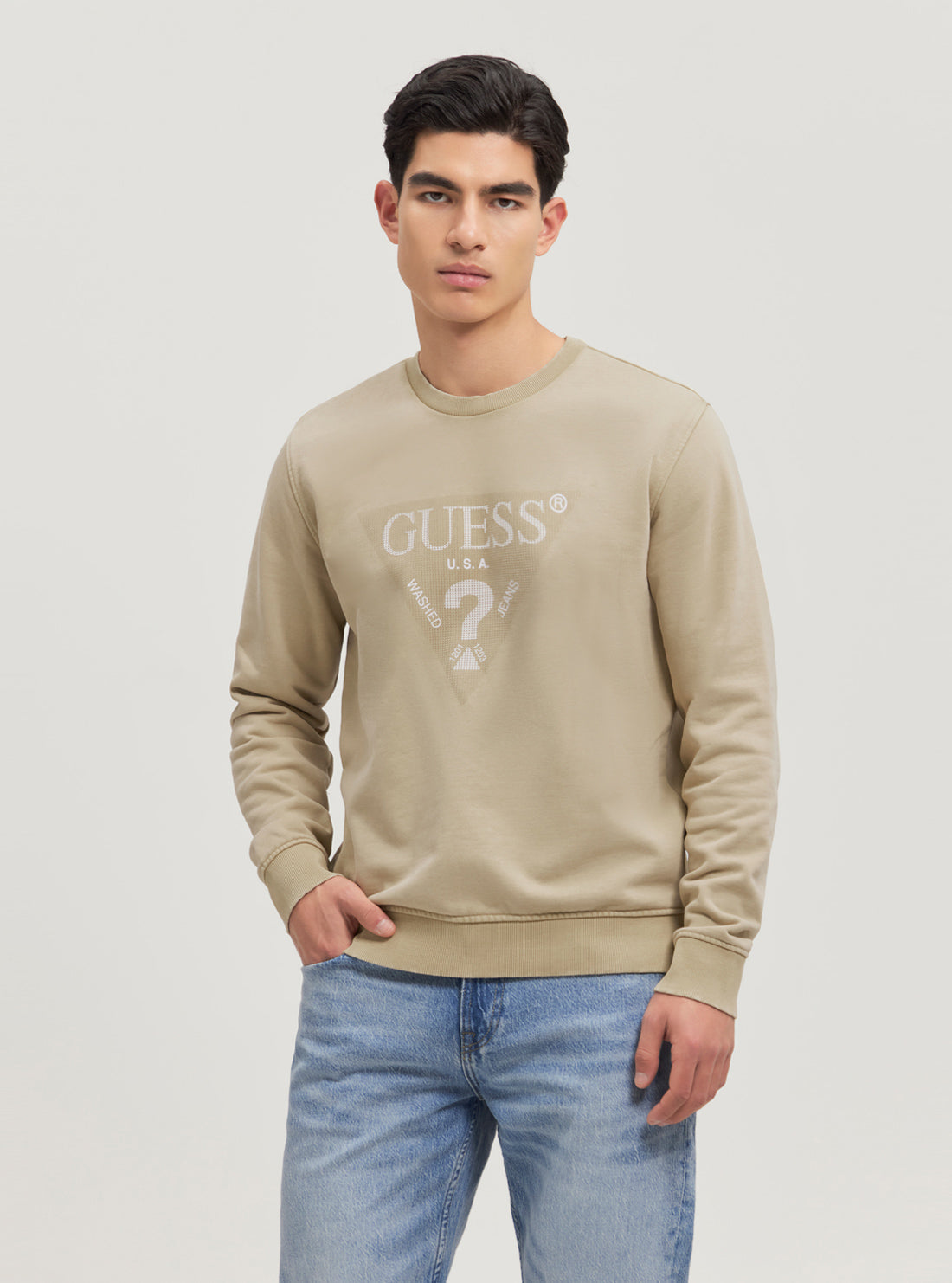 Eco-Friendly Beige Triangle Logo Sweater for Women | Soft Cotton Knit Pullover | Casual & Cozy Fall Winter Fashion | Perfect for Office, Travel & Outdoor Activities