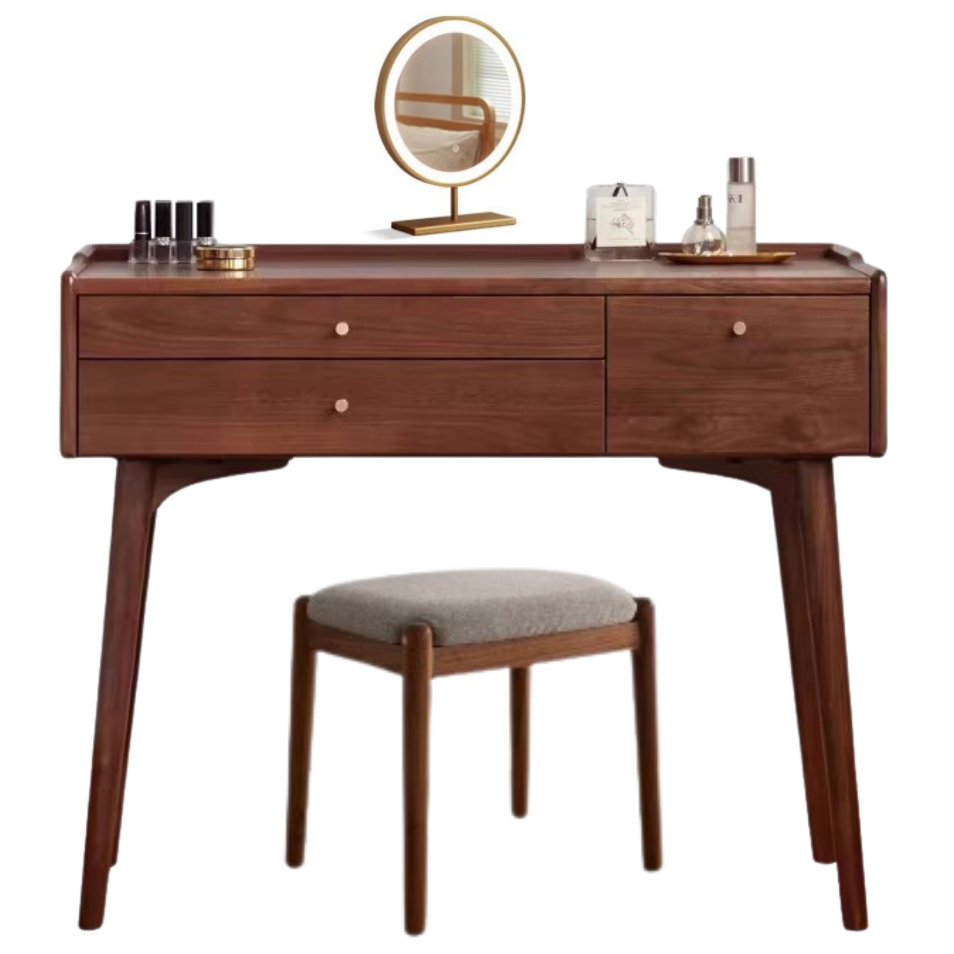 Premium Black Walnut & Ash Solid Wood Dressing Table - Elegant Vanity Desk with Mirror for Bedroom, Bathroom & Makeup Area | Natural Wood Finish, Spacious Storage & Durable Construction