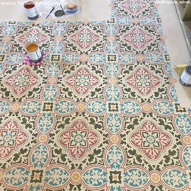 Anatolia Tile Stencil Kit - Reusable DIY Ceramic & Mosaic Tile Painting Template for Home Decor, Bathroom & Kitchen Backsplash - Perfect for DIY Crafts, Wall Art & Floor Designs