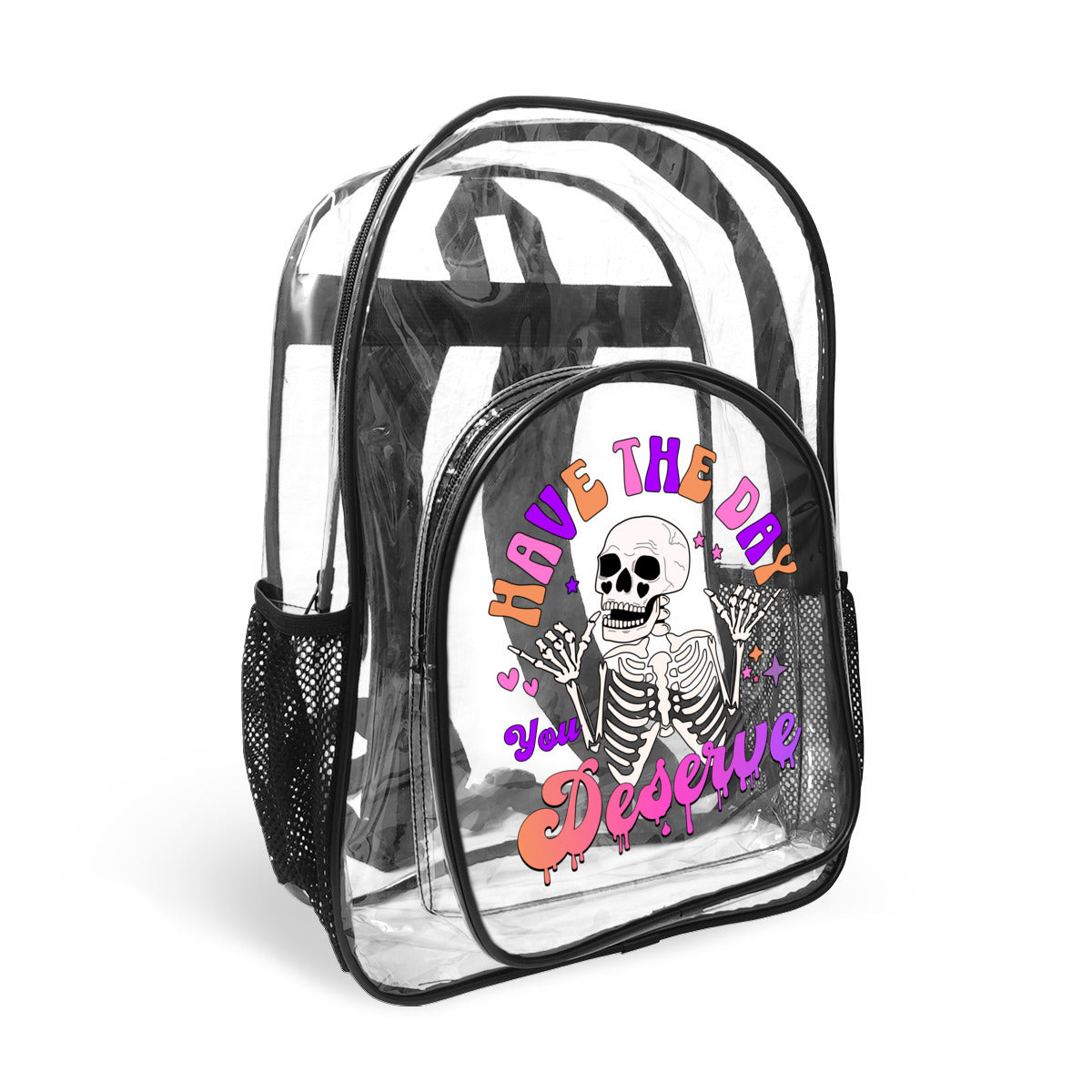 Have The Day You Deserve Clear Backpack with Front Pocket - Perfect for Travel, School & Work | Waterproof Transparent Backpack for Airport Security & Everyday Use