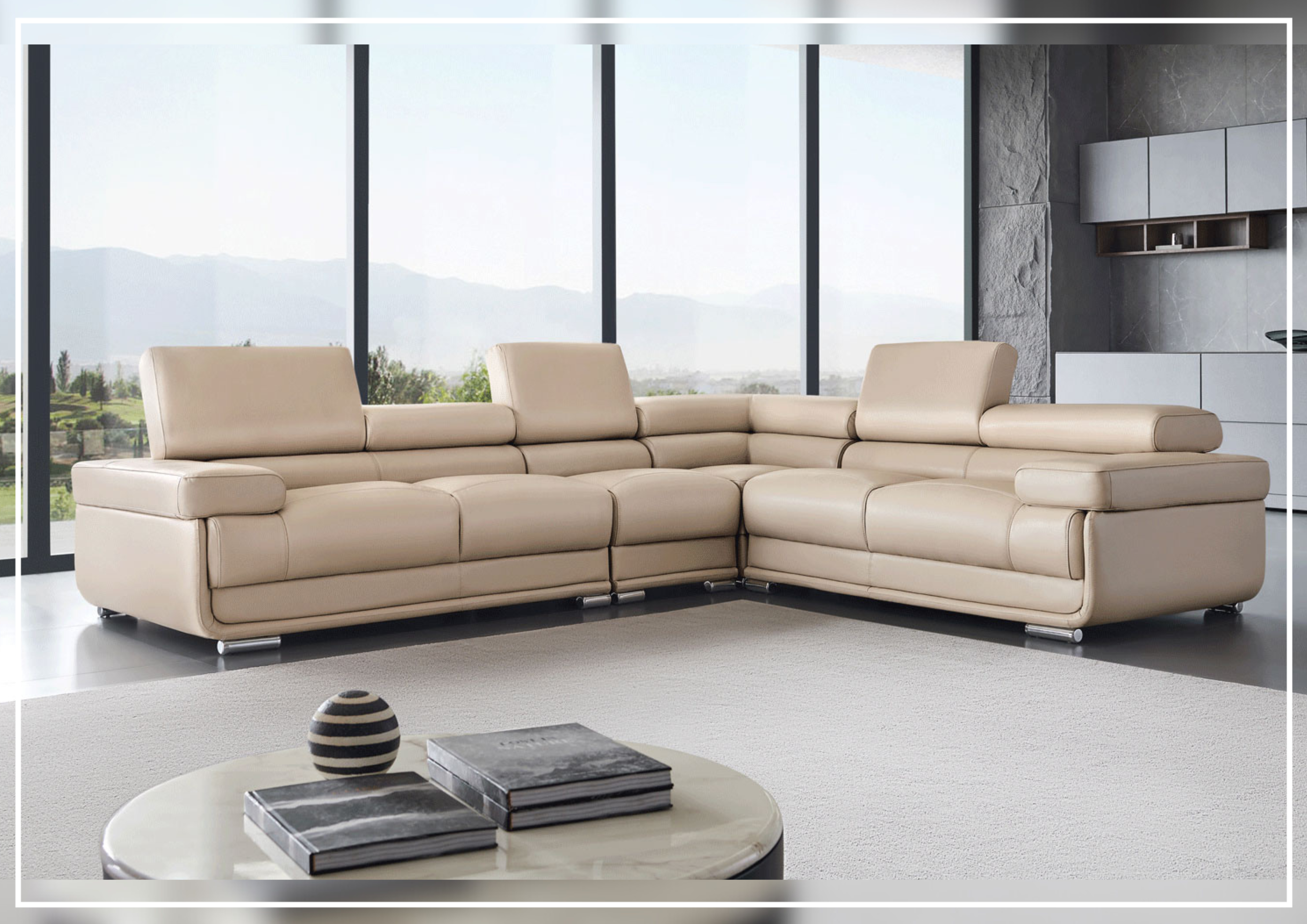 Gio Italia Baxton L-Shaped Leather Sectional Sofa - Modern Corner Couch for Living Room, Home Theater & Office Lounge
