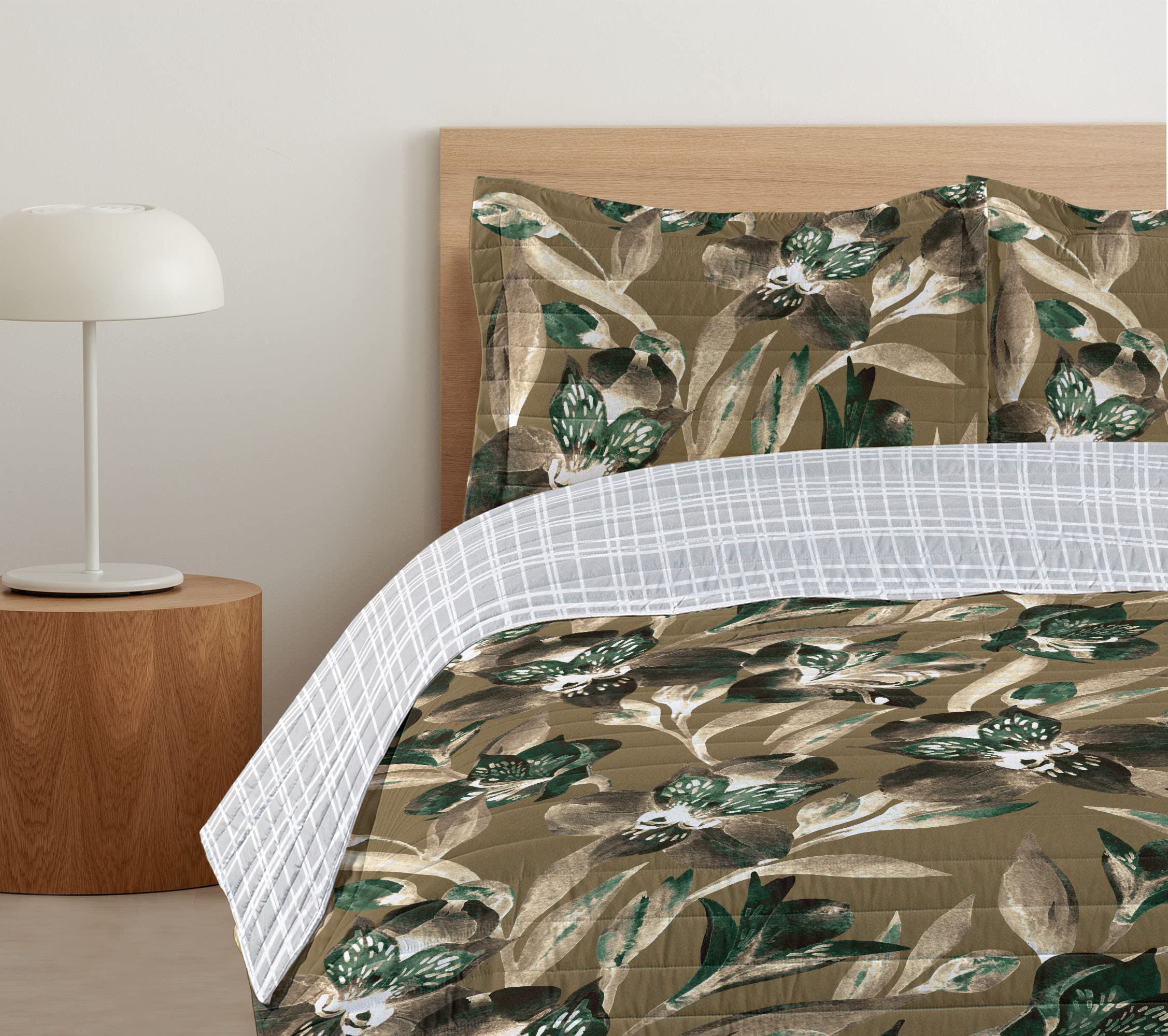 Ambesonne Exotic Reversible Queen Size Bedspread Set - Tropical Jungle Butterfly Design with Pillow Shams & Microfiber Comforter in Sepia White | Spring & Summer Bedroom Decor for Home, Guest Room, or Vacation House