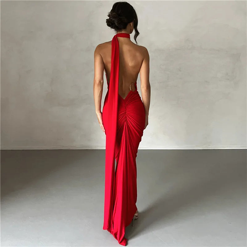 2023 New Fashion Elegant Maxi Dress for Women - Sexy One Shoulder Bodycon Slim Pleated Solid Backless Party Dress | Perfect for Club Nights, Evening Events & Special Occasions