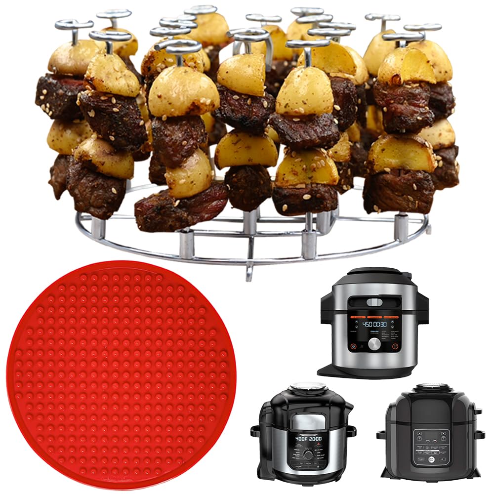 INFRAOVENS Pressure Cooker Accessories Rack for Ninja Foodi 8-Quart OL701, OL601, OS400, FD401 & Air Fryer - Silicone Heat Resistant Liner & Skewer Stand for Kabobs - Compatible with 10-in-1, 12-in-1, 14-in-1 Models - Perfect for Grilling, Roasting & Steaming in Pressure Cookers