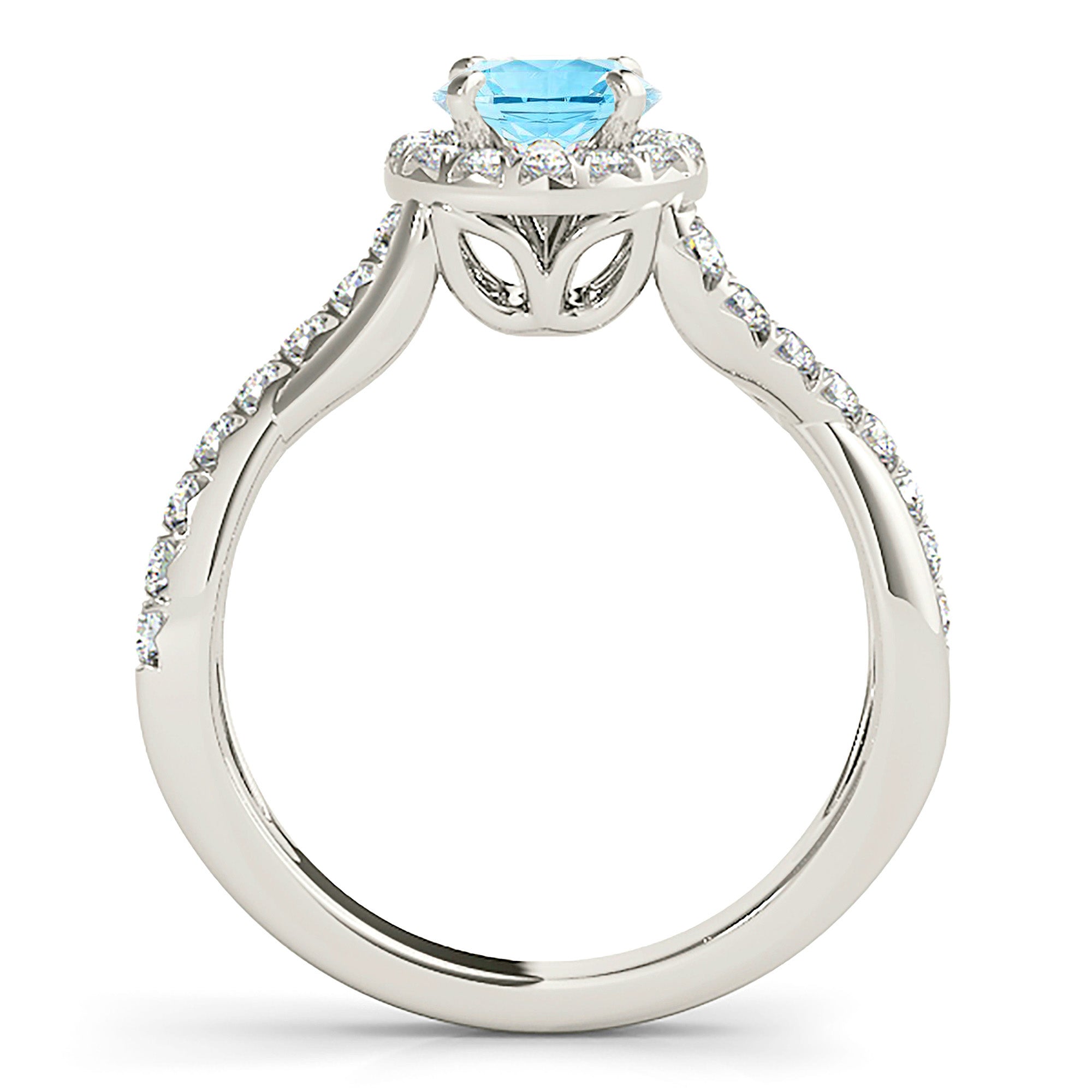 1.00 Carat Genuine Aquamarine Halo Ring in Solid Gold with Diamond Twist Band – Elegant Wedding, Engagement & Anniversary Jewelry Gift for Women