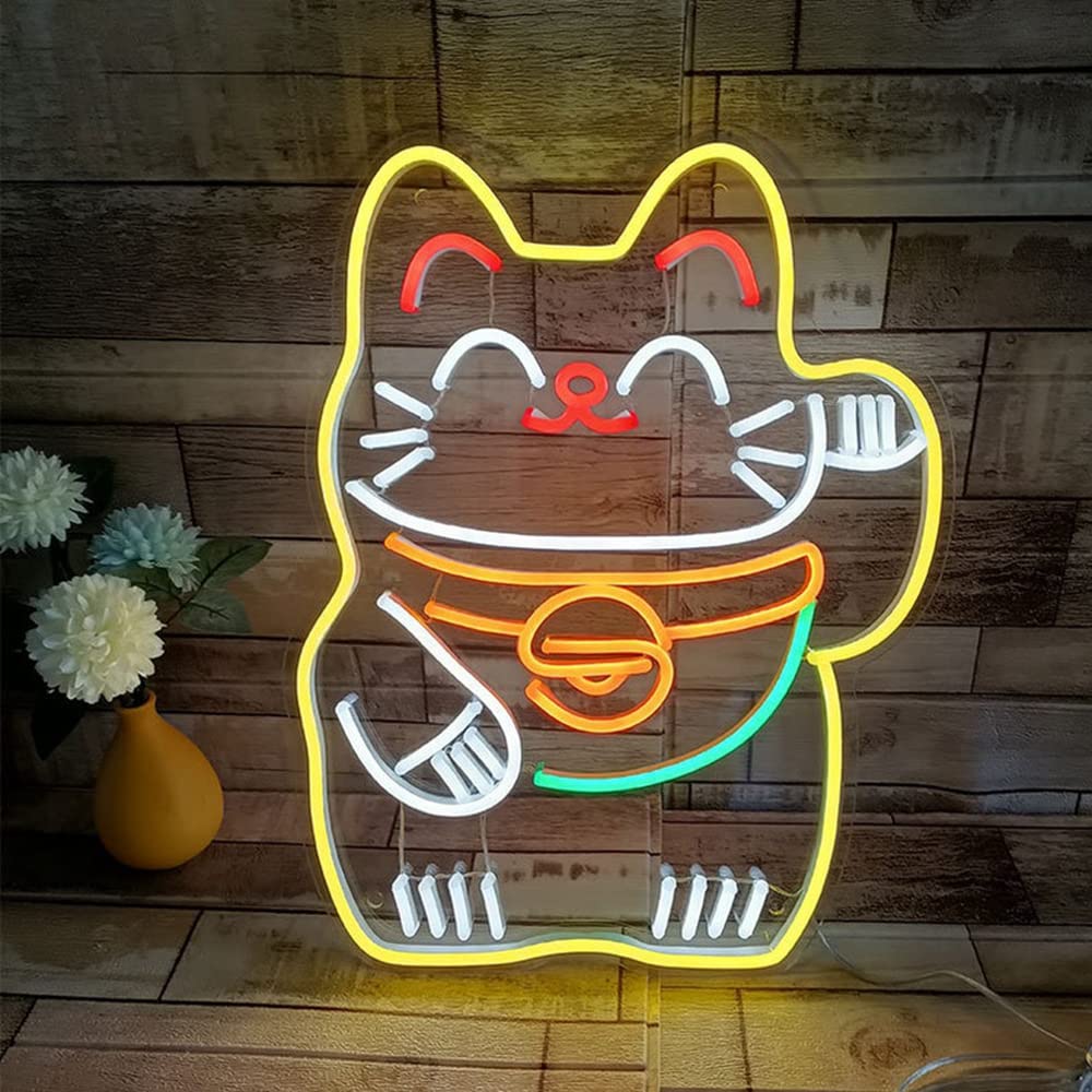 Custom Lucky Cat Neon Sign - Anime Personalized LED Wall Decor for Home, Bedroom, Store & Salon | Christmas Gift Ideas (40cm Size) - Perfect for Party Decorations, Gaming Room Lighting & Japanese-Themed Spaces