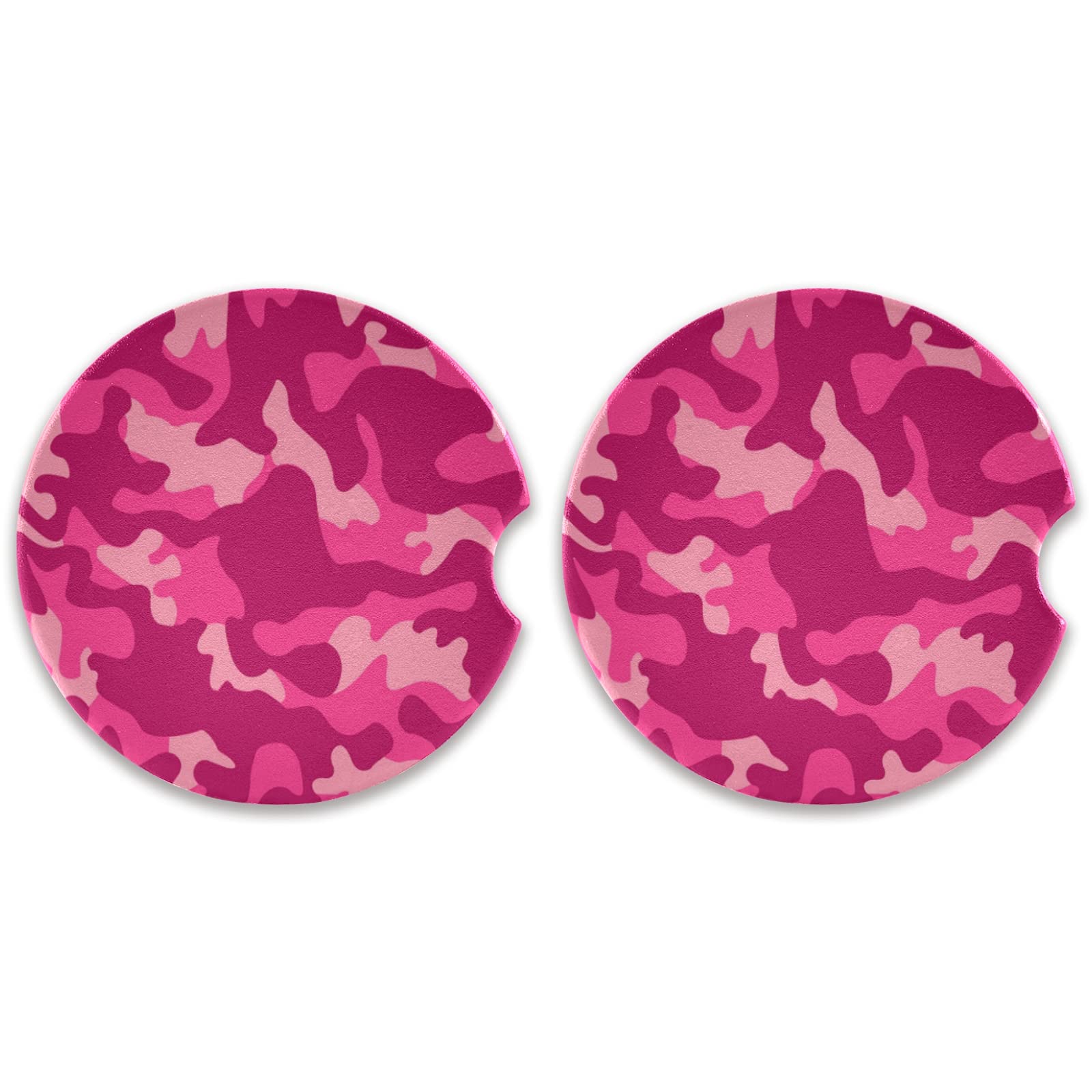 2 Pack Camouflage Car Coasters - Absorbent Ceramic Cup Holder Coasters for Drinks - Non-Slip Car Accessories for Men & Women (2.56in) - Perfect for Road Trips, Commuting & Office Use