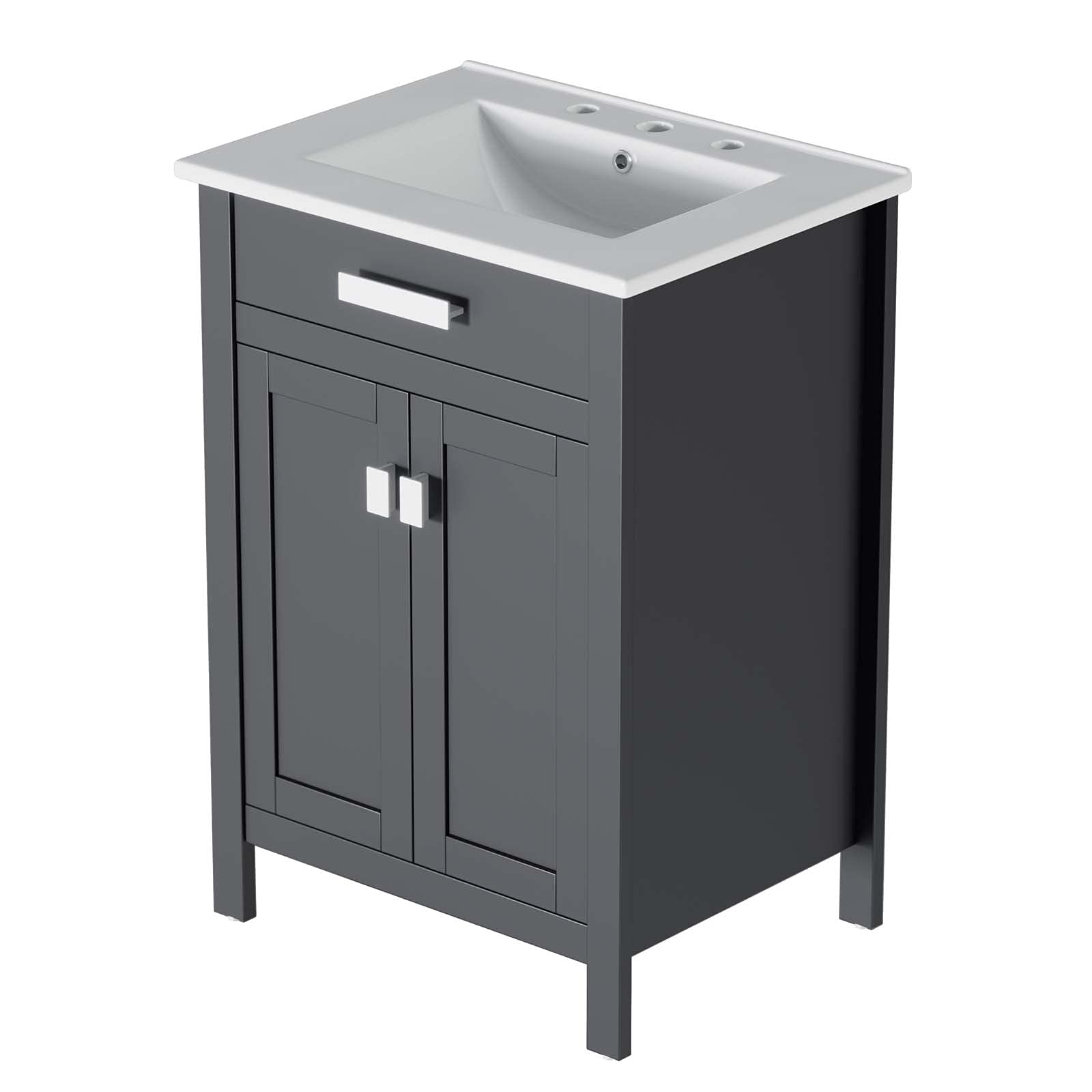 Modern Wood Sink Vanity Cabinet in Grey, White - Contemporary Bathroom Storage for Hotel, Bedroom & Master Suite - Perfect for Small Spaces & Luxurious Bathroom Upgrades