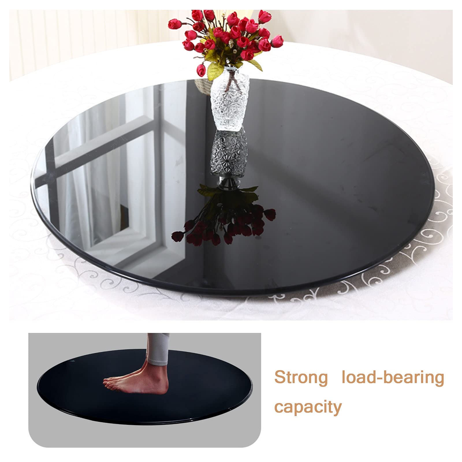 AILILI 15in 18in 19in 24in 27in 28in Round Black Tempered Glass Table Top - Durable Plate Glass Replacement for Dining Tables & Coffee Tables - Perfect for Modern Home Decor & Office Furniture (28in/70cm)