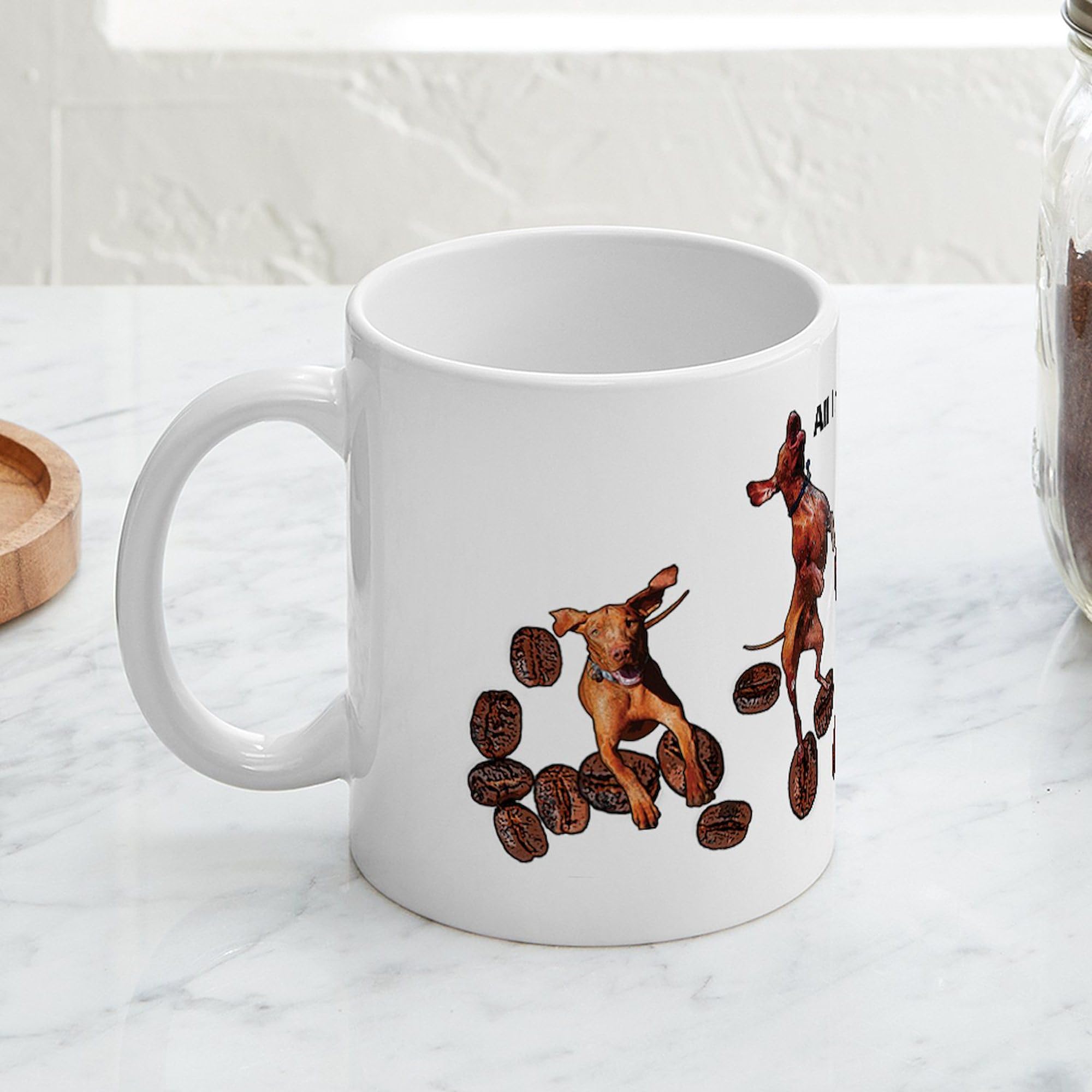 11 oz (325 ml) Ceramic Coffee Mug - CafePress Coffee And A Vizsla Design | Perfect for Home, Office & Gifts | Durable & Dishwasher Safe