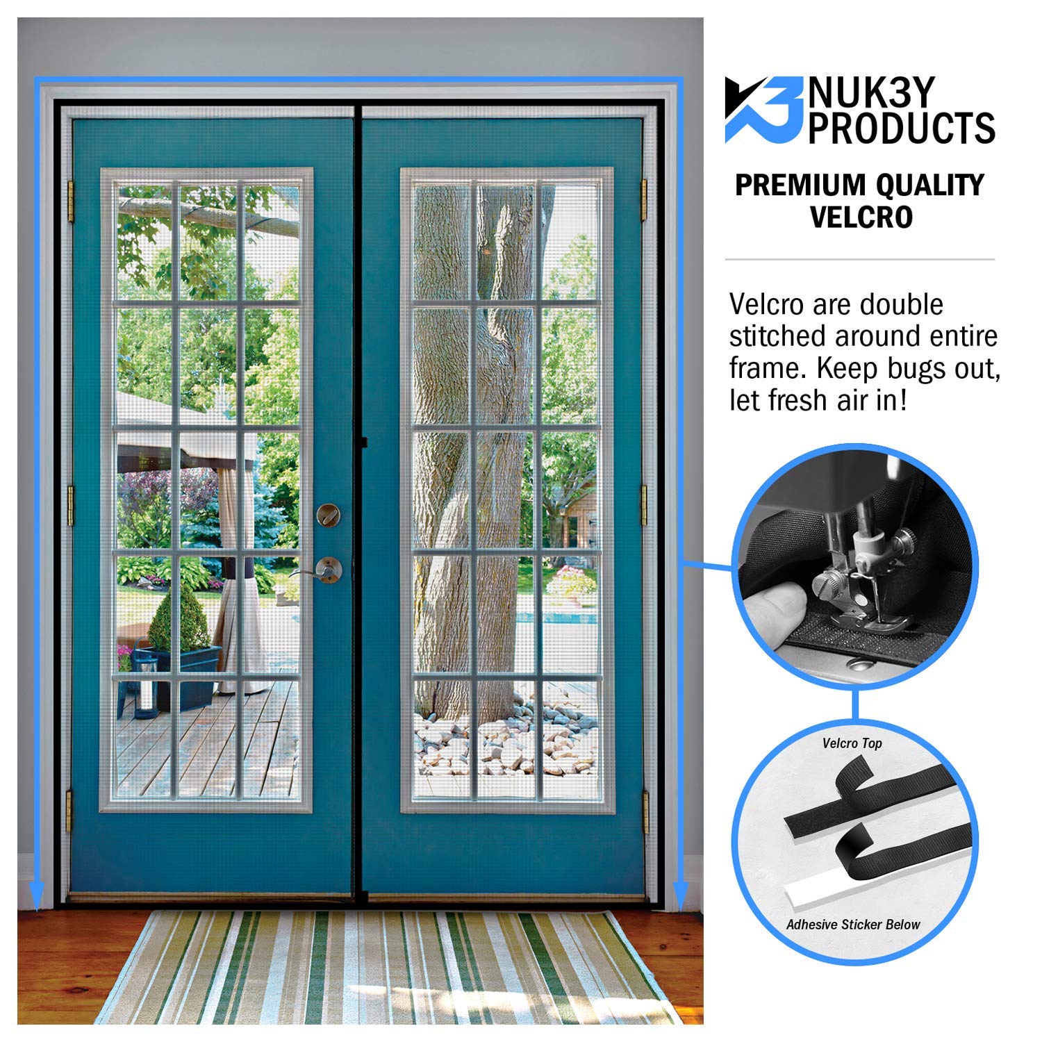 Upgraded Magnetic Screen Door Mesh Curtain - Fiberglass Design with Full Frame & Strong Velcro (72