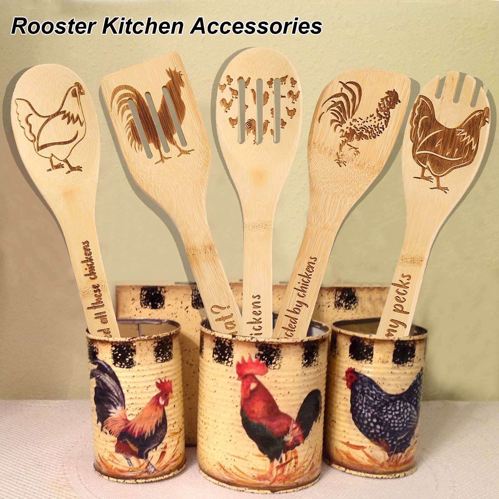 Pioneer Woman Wooden Chicken Spoons - Funny Chicken-Themed Cooking Utensils & Kitchen Decor, Unique Gifts for Chicken Lovers & Rooster Enthusiasts - Perfect for Farmhouse Kitchens, Chicken Coop Decor & Chicken Mom Gifts