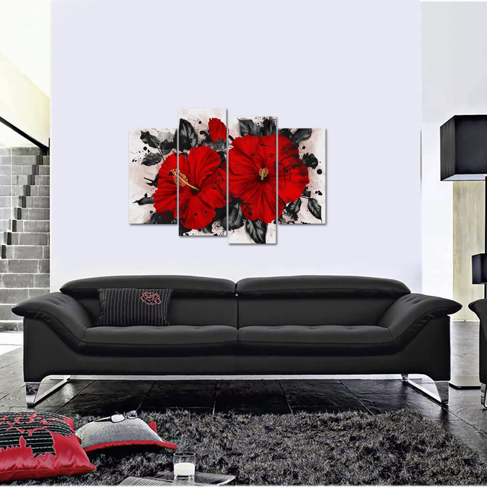 Vibrant Hibiscus Flower Canvas Wall Art - Tropical Hawaiian Red Floral Painting for Bathroom, Living Room & Bedroom Decor - Framed Ready-to-Hang Home Décor | Perfect for Beach House, Boho Style & Tropical Theme Interiors