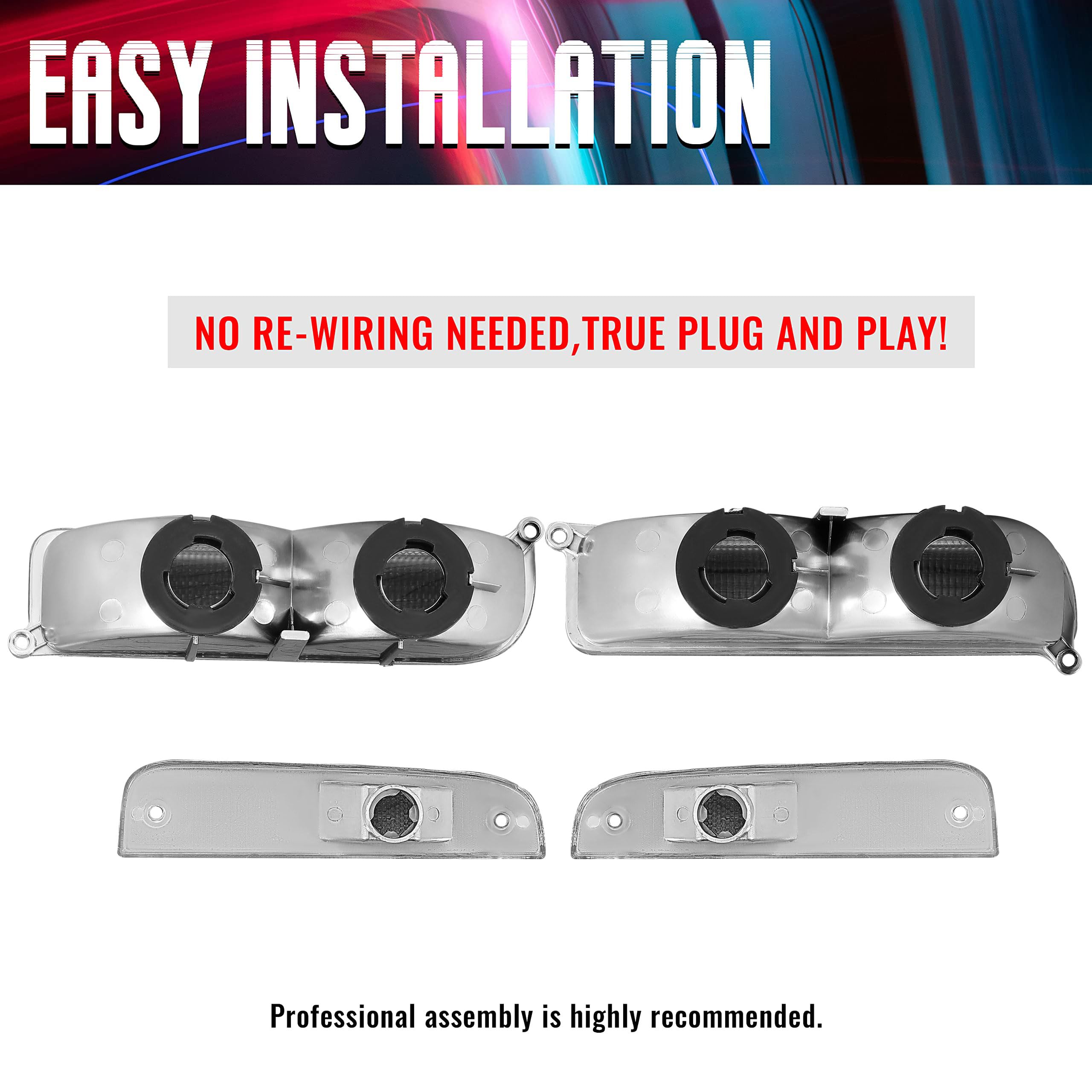 ECOTRIC Clear Corner Lights & Bumper Signal Lights Compatible with 1997-2001 Jeep Cherokee XJ - 4Pcs Replacement for Enhanced Visibility & Style (Off-Road, Night Driving, Custom Builds)