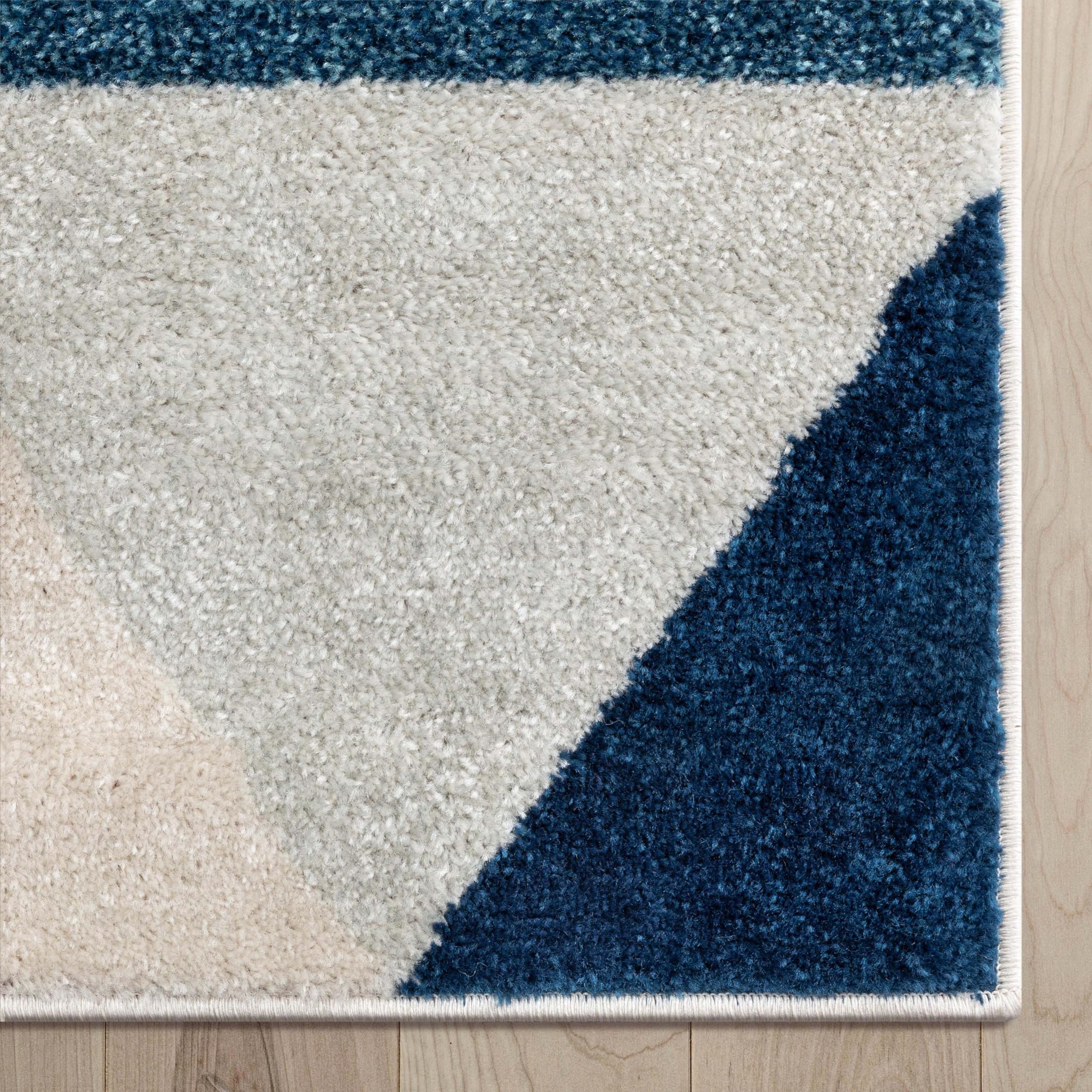 Well Woven Modern Geometric Triangle Pattern Area Rug - Blue & Grey, 7'10