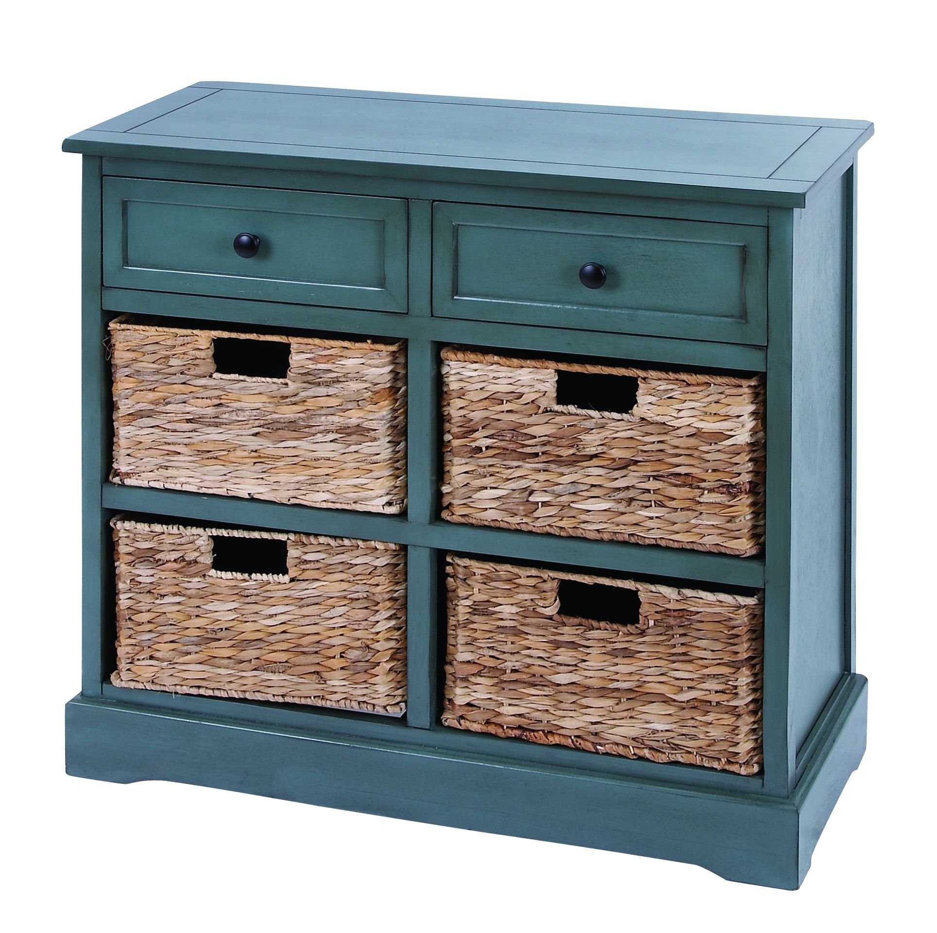 Deco 79 Wooden Storage Organizer with 4 Baskets & 2 Drawers - 30 x 13 x 28 Inches, Turquoise - Perfect for Bedroom Closet, Bathroom, Nursery or Entryway Organization