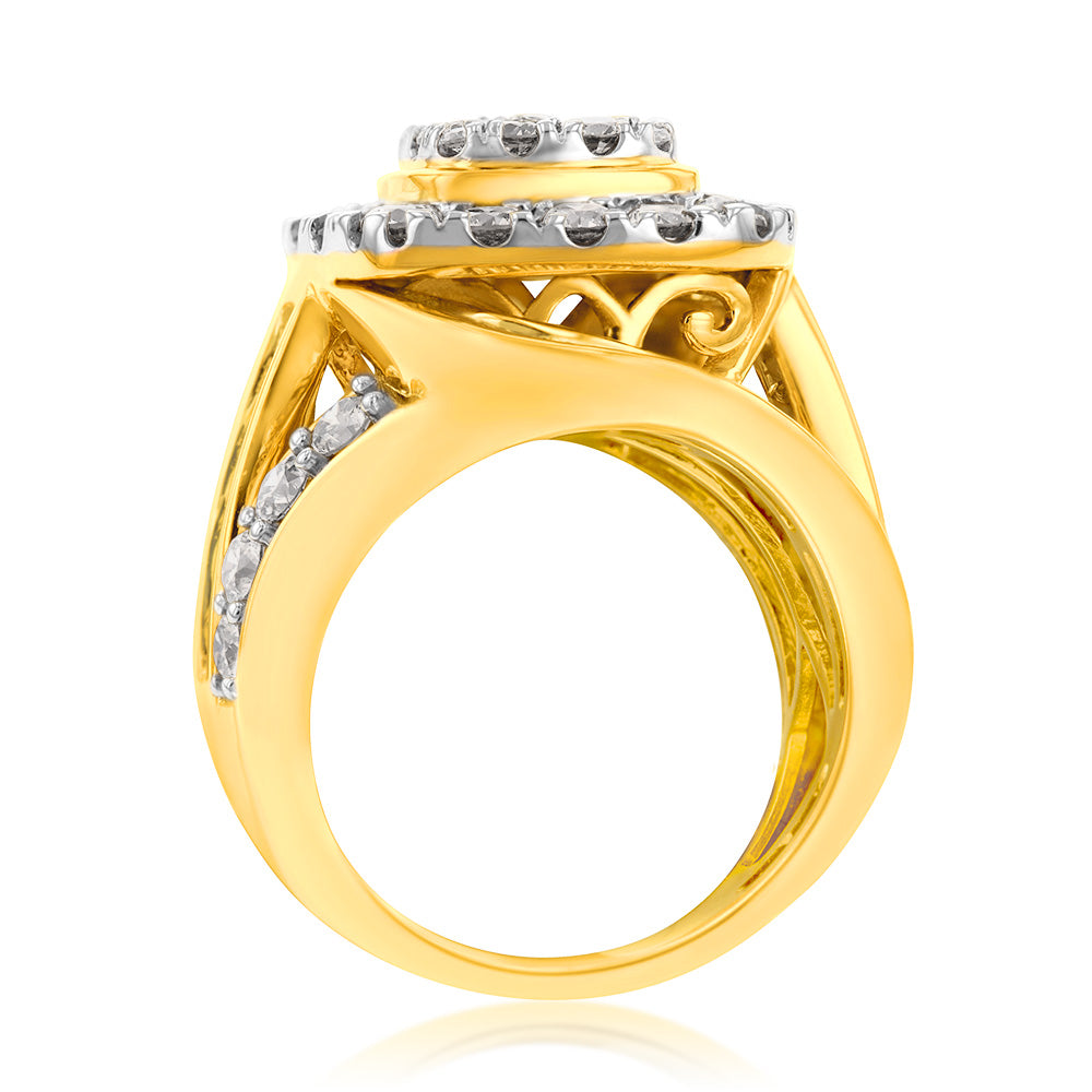 3 Carat Diamond Ring with Brilliant & Tapered Baguette Diamonds in 9K Yellow Gold - Elegant Engagement, Wedding & Anniversary Jewelry Gift for Women