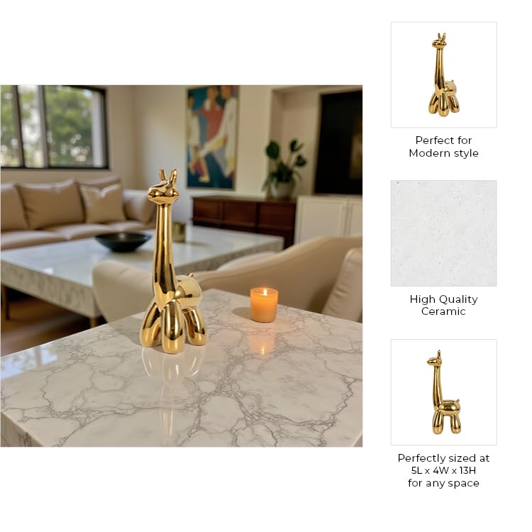 Sagebrook Home Ceramic Giraffe Figurine - Decorative Stoneware Statue with Metallic Gold Finish - 13 Inch Tall Animal Sculpture for Home Office Decor, Gift, and Shelf Display