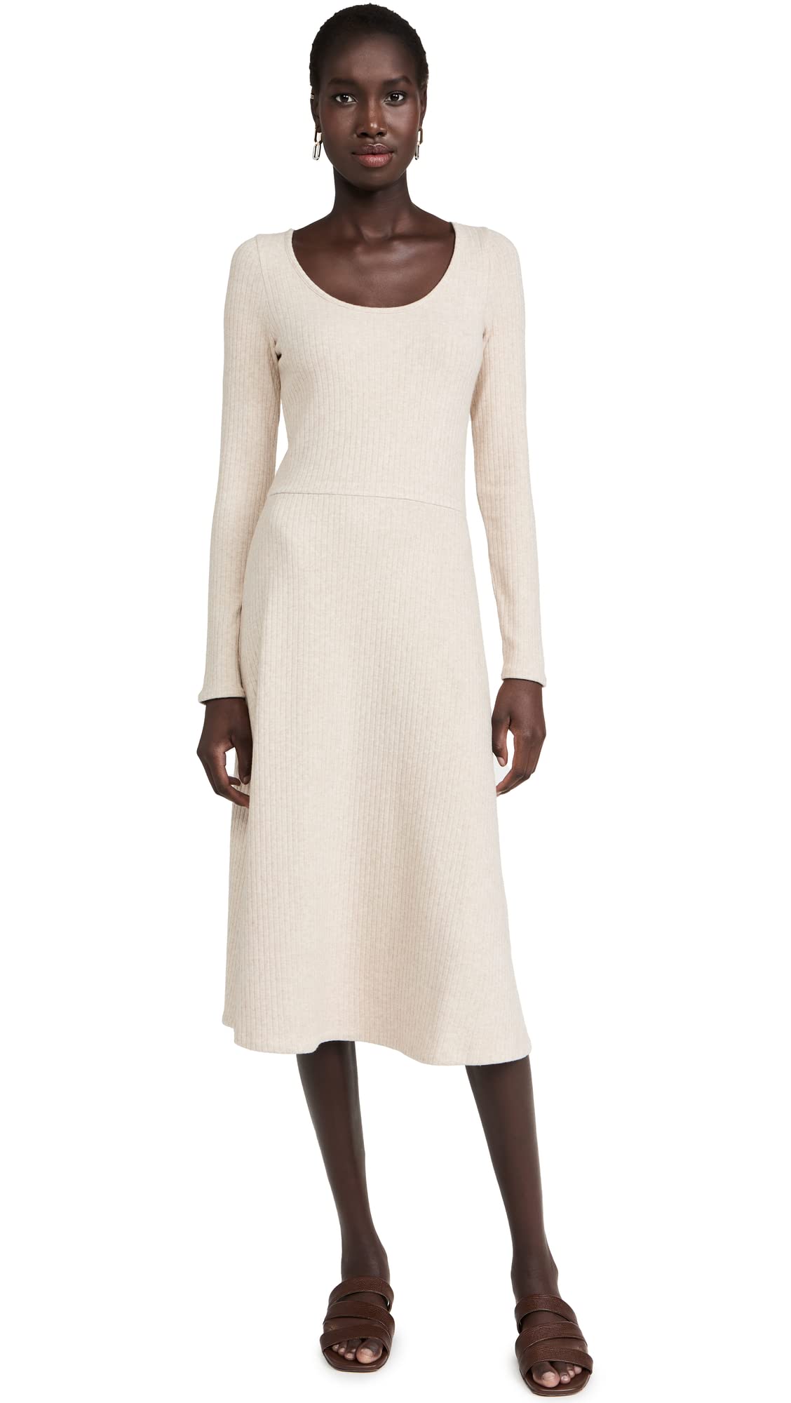 Vince Women's Ribbed Scoop Neck Dress - Elegant Stretch Knit Midi Dress for Work, Party & Special Occasions