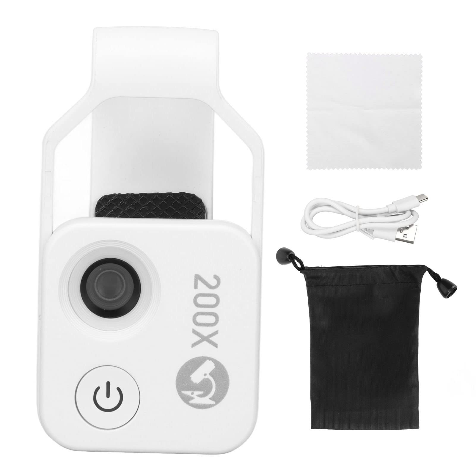200X Zoom Pocket Phone Microscope with Adjustable LED Light & CPL Lens - Portable Mini Microscope for Plant Study, Coin Inspection & Science Education (White) - Perfect for Hobbyists, Students & Researchers