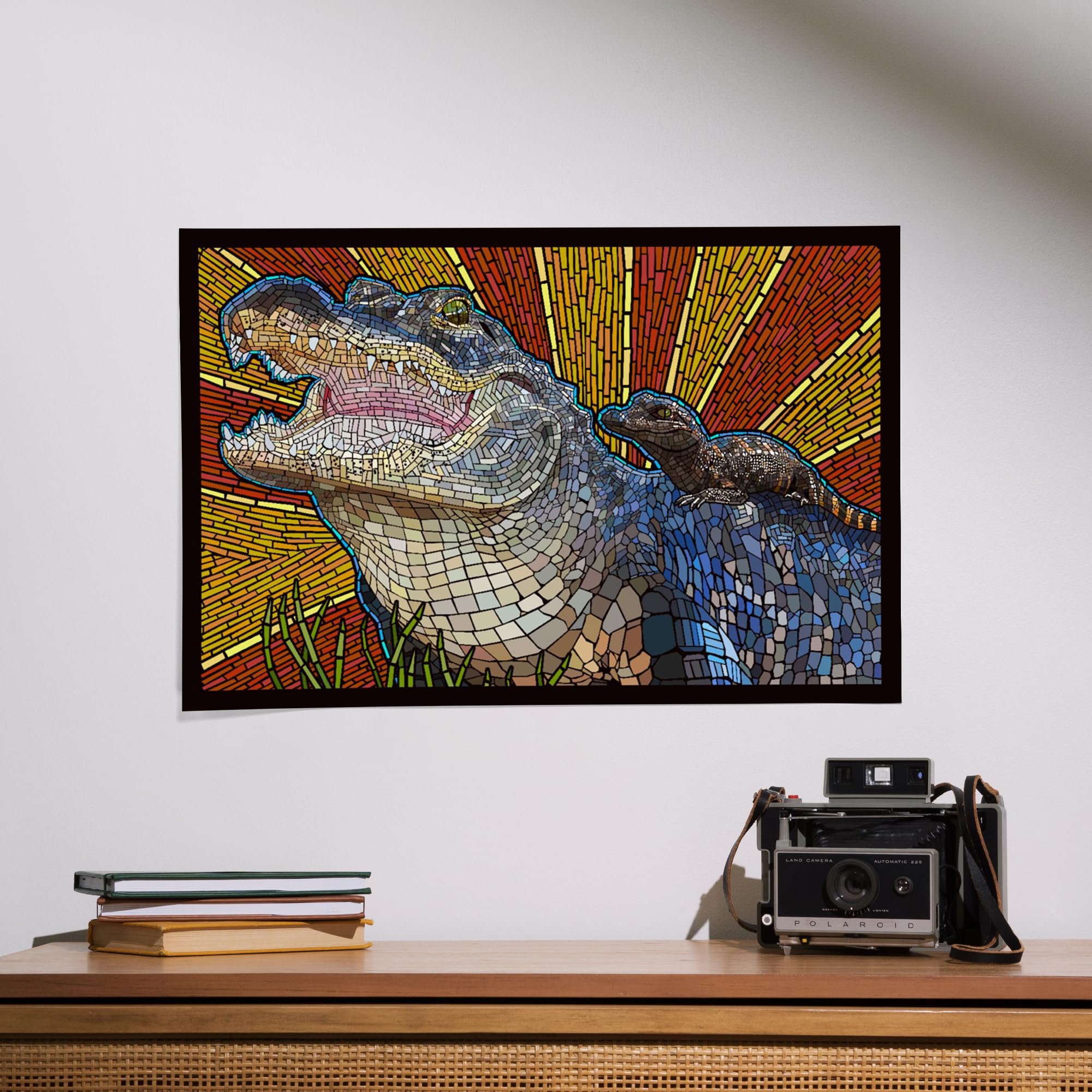 Lantern Press 16x24 Inch Giclee Art Print - Alligator Paper Mosaic Wall Decor for Living Room, Bedroom & Office | Premium Home & Office Decoration