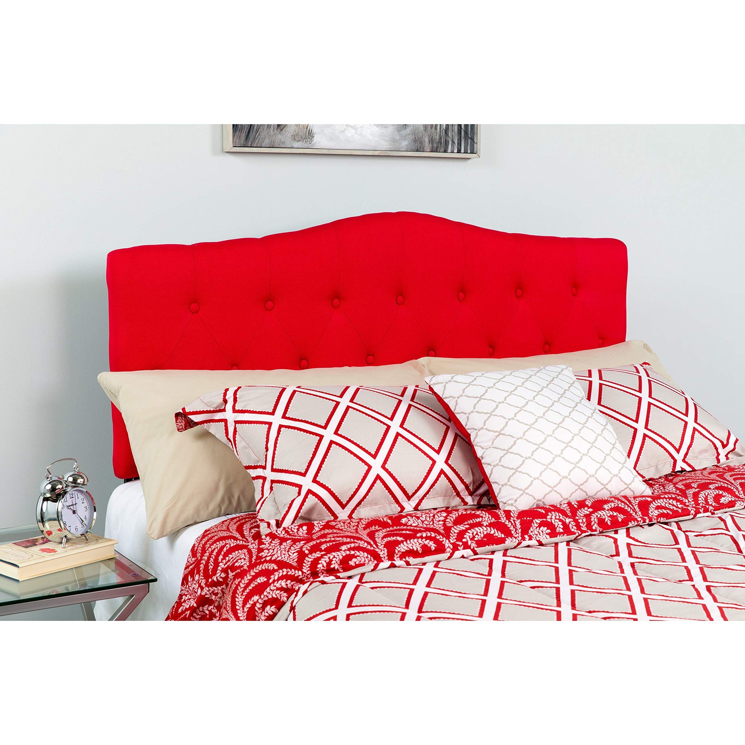 Lancaster Home Arched Button Tufted Upholstered Headboard - Red Twin Size - Perfect for Bedroom Decor & Guest Room Upgrade
