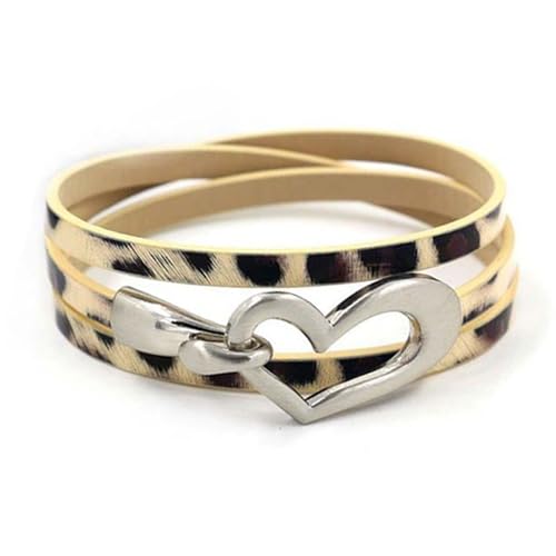 C2:gold heart leather wrap bracelet