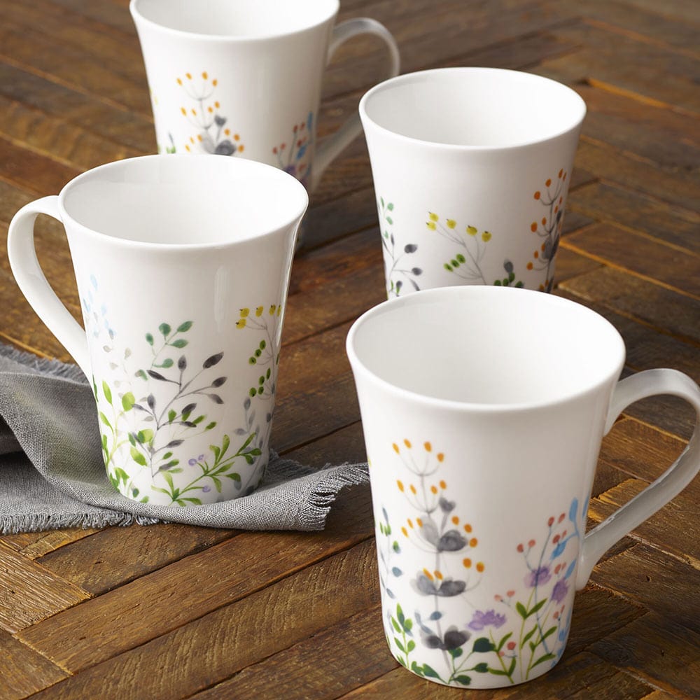 Tivoli Garden Porcelain Coffee Mugs Set of 4 - Elegant Floral Design Tea Cups for Home, Office & Gifts - Perfect for Morning Coffee, Afternoon Tea & Housewarming Presents