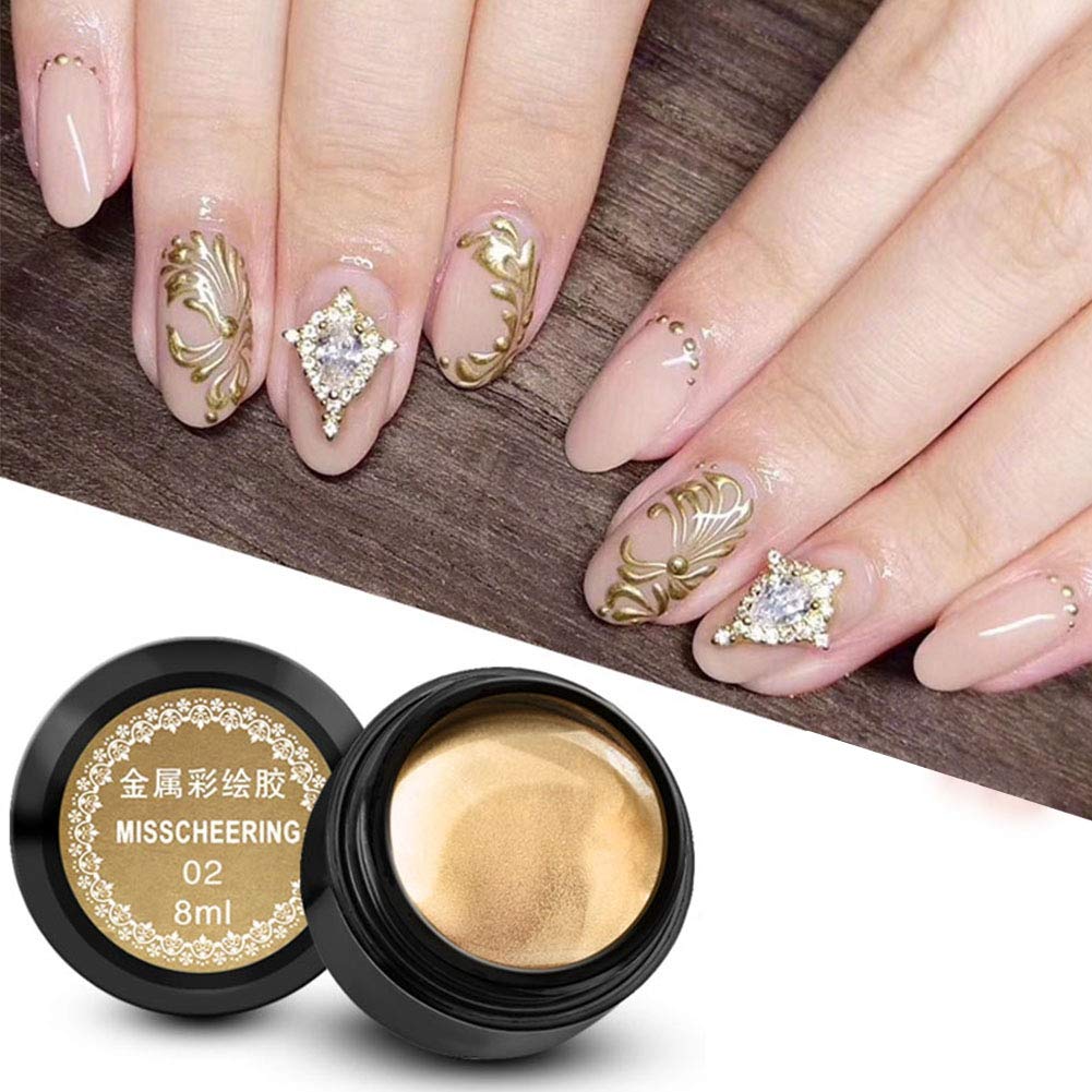 Metallic Nail Gel Polish - Golden & Silver 3D Nail Art Varnish for DIY Manicure | Long-Lasting Glossy Finish | Perfect for Parties, Weddings, and Special Occasions