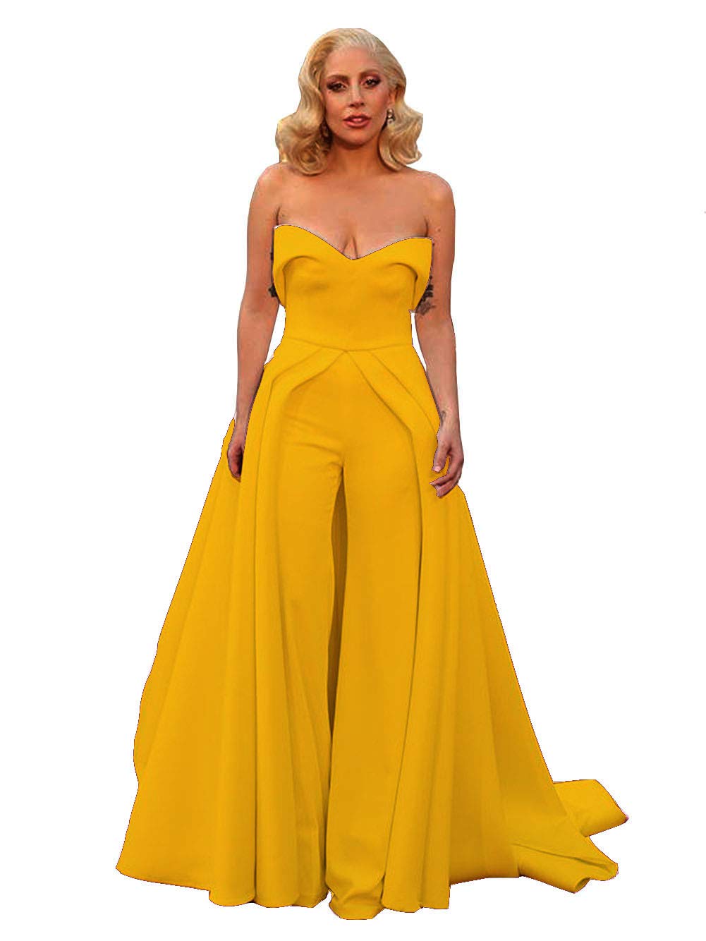 Emanni Women's Elegant Sweetheart Neckline Jumpsuit Dress with Overskirt - Gold Bridal Guest Evening Gown for Weddings, Parties & Special Occasions
