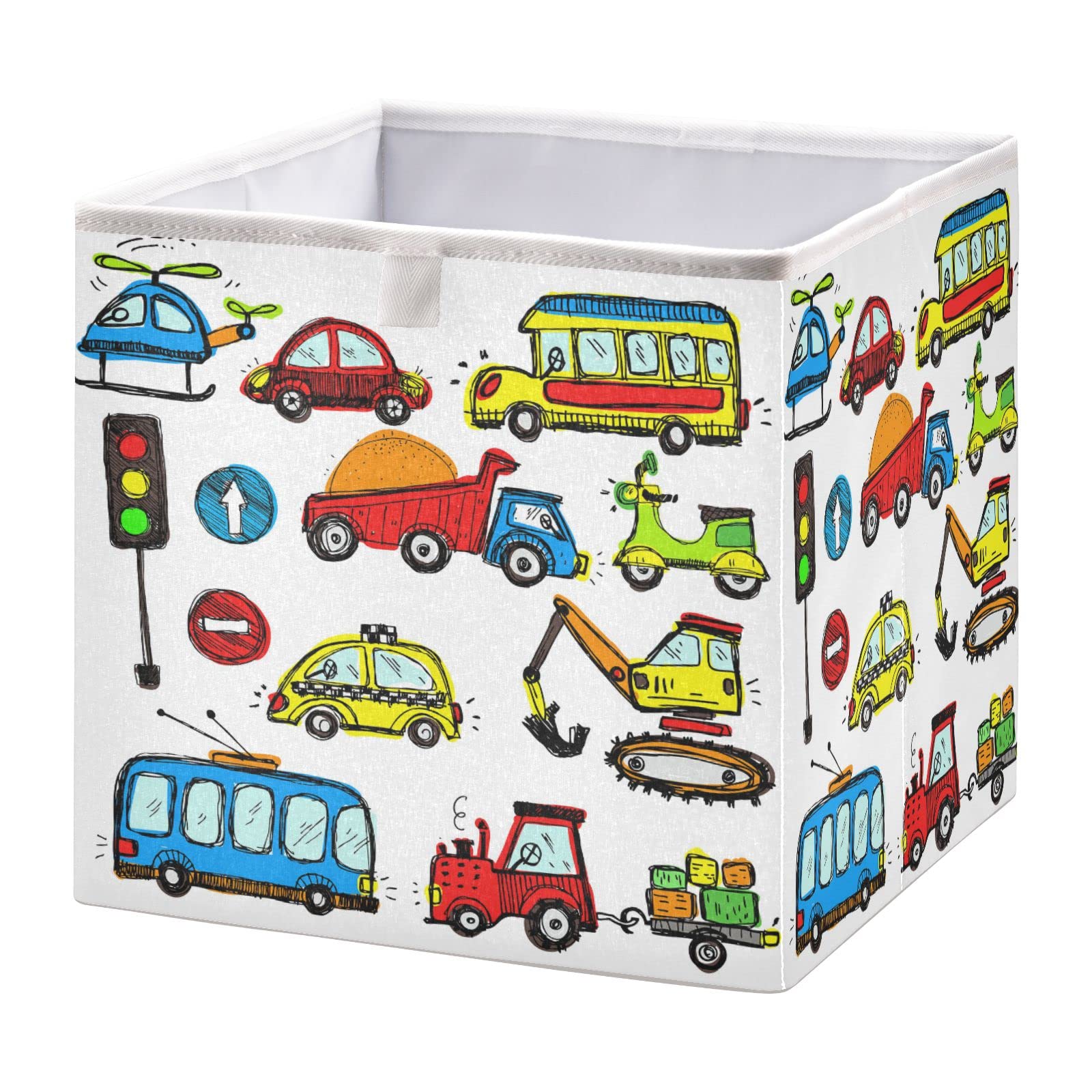 Collapsible Baby Toy Storage Bins Set - Foldable Cloth Cube Organizer with Handles for Cars, Trucks, Buses & Airplanes | Nursery, Closet & Shelf Organization for Kids' Room