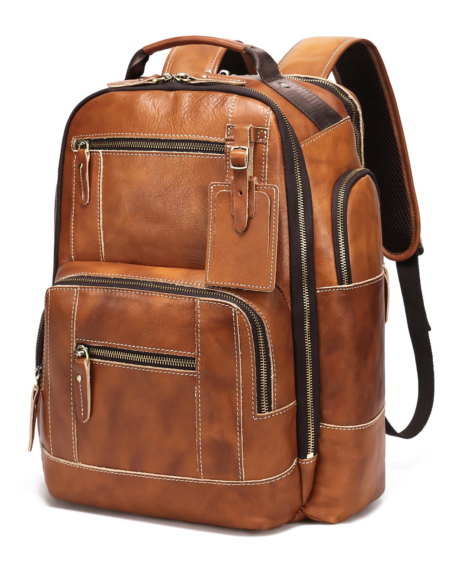 Vintage Genuine Leather Backpack for Men - 15.6 Inch Laptop Backpack, 24L Travel Rucksack for Camping, Hiking & Business Commute | Durable Leather Daypack for Work, School & Outdoor Adventures