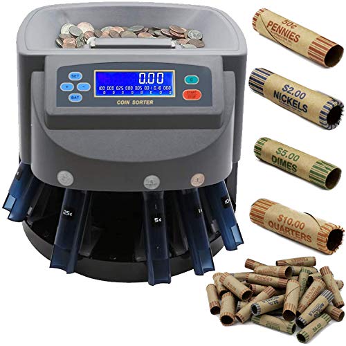 EX ELECTRONIX EXPRESS Electronic USD Coin Sorter and Counter with LCD Display - High-Speed 270 Coins/Min Sorting for Wrappers & Bins, Includes Coin Wrapper Tubes | Perfect for Banks, Retail Stores, and Home Coin Organizing