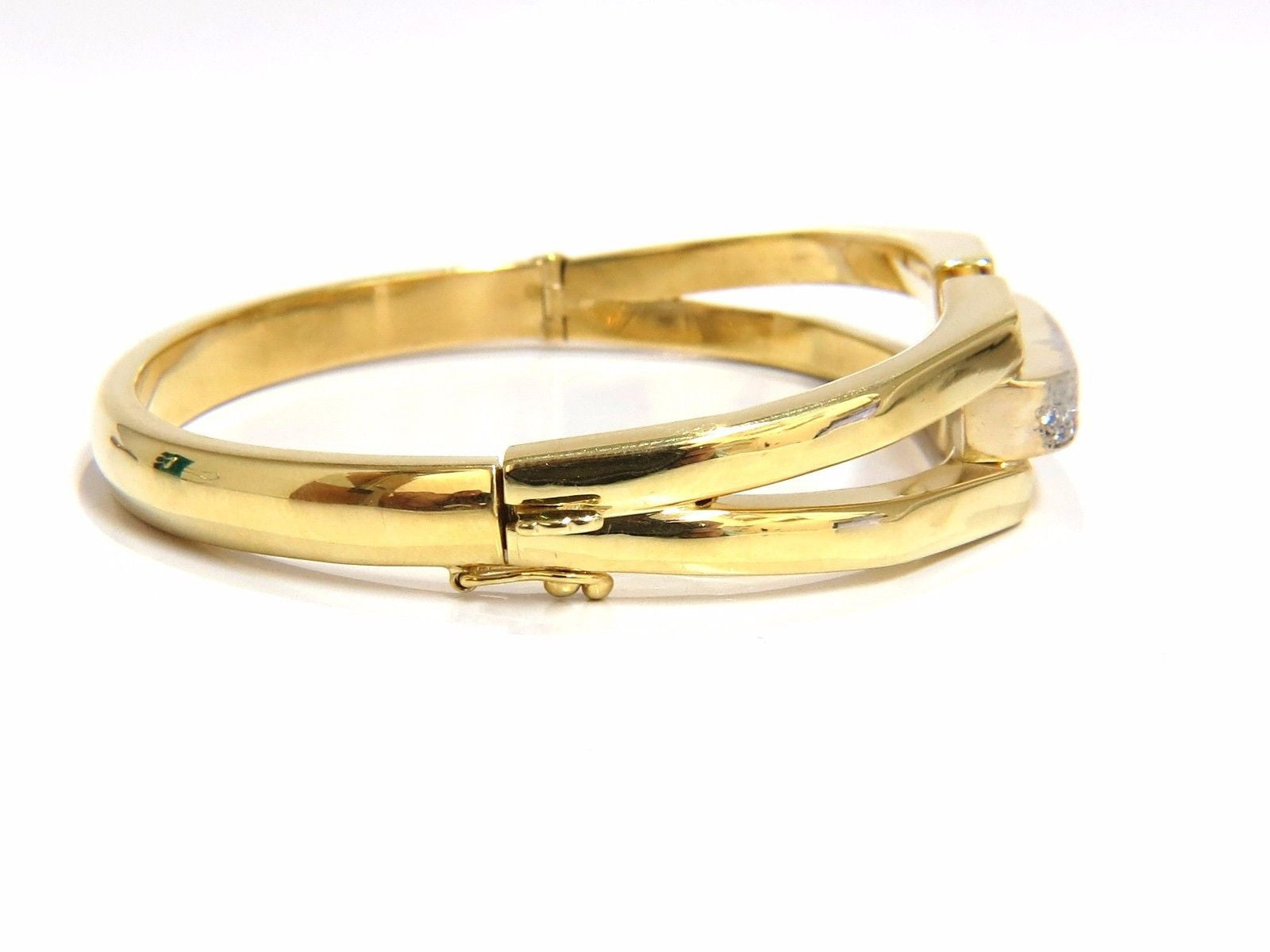 14Kt Gold Bangle Bracelet with 0.70ct Round Natural Diamonds - Raised Bar Deco Design for Women's Luxury Jewelry, Perfect for Weddings, Anniversaries & Special Occasions