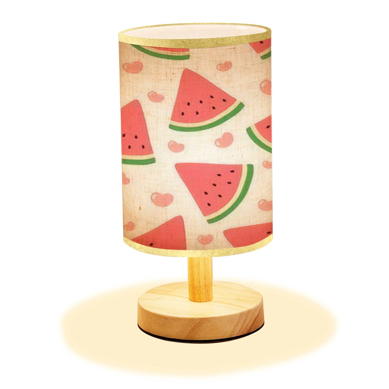 Minimalist Wooden Nightstand Lamp with Flaxen Fabric Shade - Watermelon Design Bedside Table Light for Bedroom & Living Room | Perfect for Reading, Relaxing & Home Decor