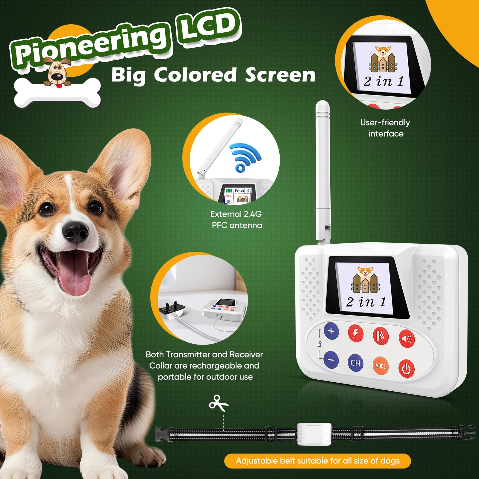 2025 Wireless Dog Fence System - Electric Pet Fence & Training Collar with Large LCD Display, 2.4GHz Antenna, Waterproof & Adjustable Perimeter Control - Perfect for Backyard, Farm, and Outdoor Dog Training