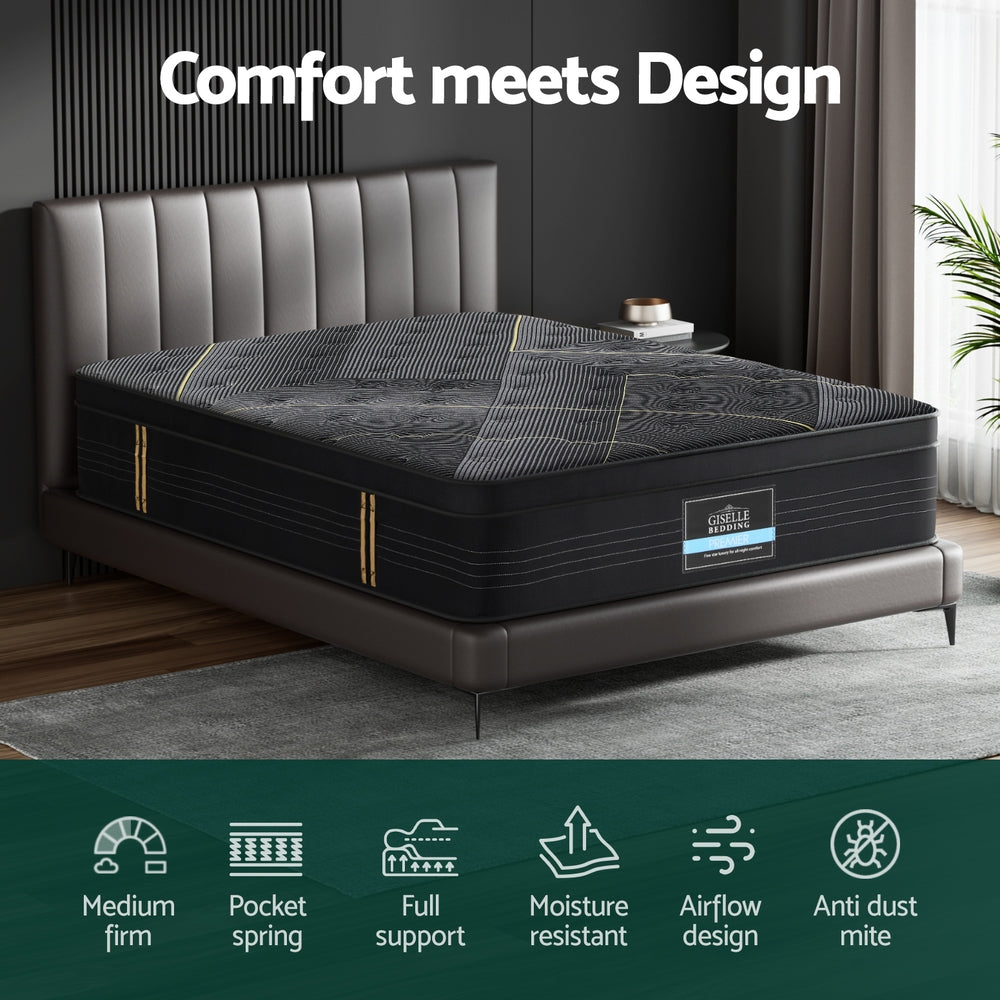 35cm Queen Size Mattress - Bamboo Cover Pocket Spring Firm Foam for Back Support | Perfect for Bedrooms, Guest Rooms & Dormitories