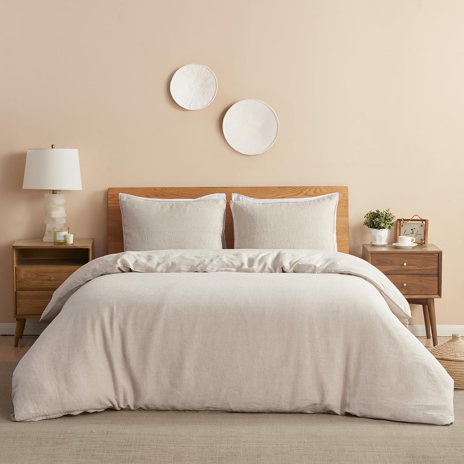 100% Pure Natural French Flax Linen Duvet Cover Set 3PCs King Size - Breathable & Hypoallergenic Bedding for Luxury Hotels, Vacation Homes & Master Bedrooms