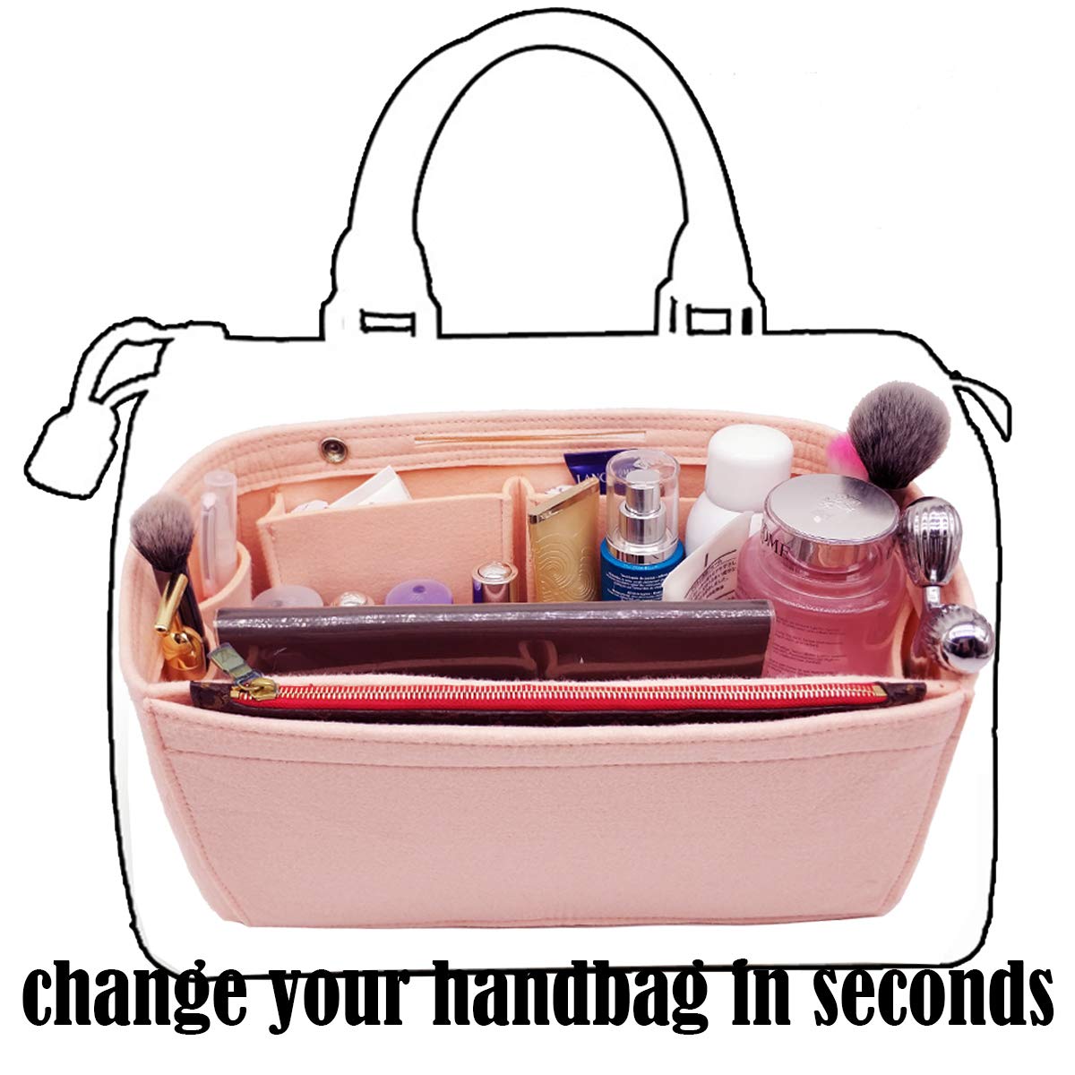 LEXSION Felt Purse Organizer Insert - Multi Pocket Handbag Organizer with 8 Slots for Wallet, Phone & Keys | Perfect for Tote Bags, Backpacks & Travel