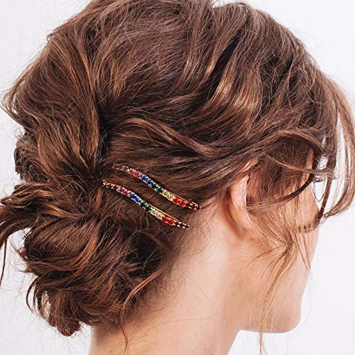 Luxcastle Rhinestone Hair Clips for Women - Shiny Silver Bridal Hair Accessories Set of 2PCS (Colorful) - Perfect for Weddings, Prom, Parties & Special Occasions