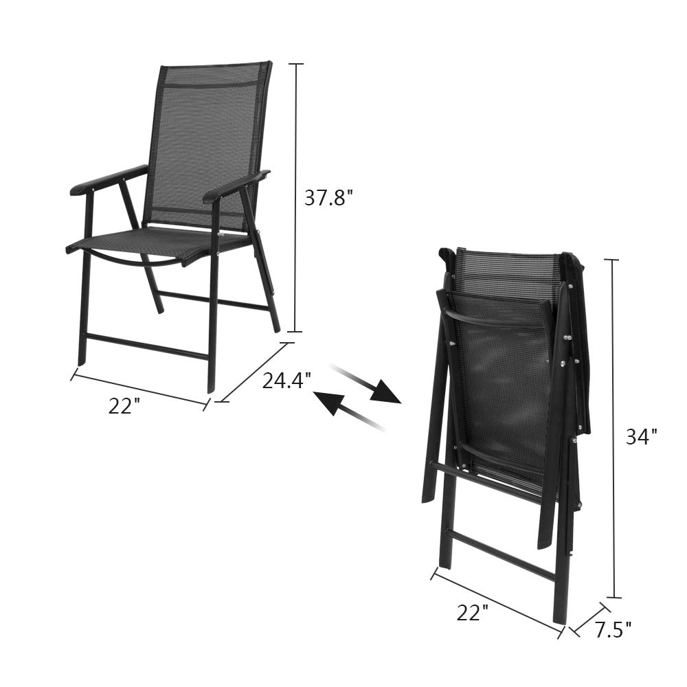 VINGLI Upgraded 4-Pack Folding Chairs with Arms - Portable Outdoor & Indoor Patio Chairs, Lightweight Sling Back Design for Lawn, Pool, Courtyard, Balcony, Garden, Camping, Picnics & BBQs (Black)