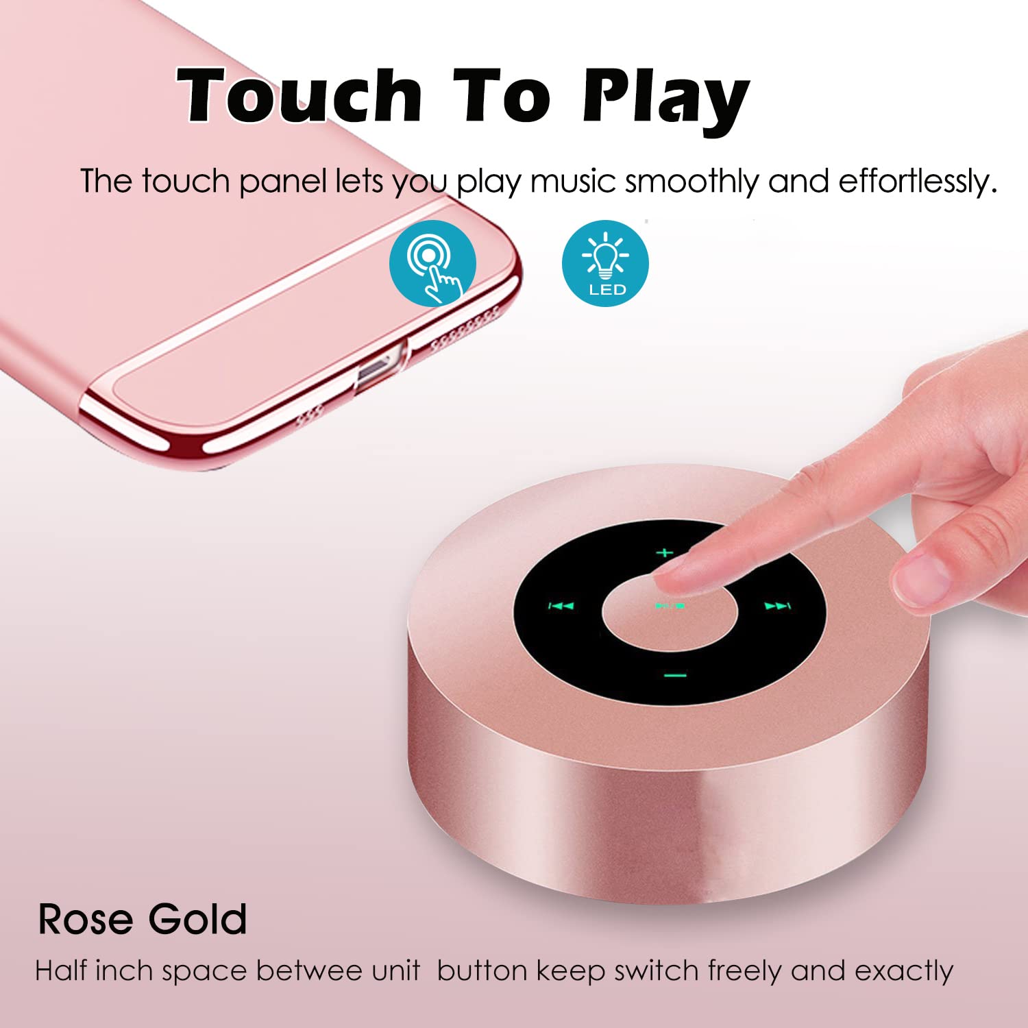 Portable Wireless Bluetooth Speaker with Smart LED Touch Control, HD Sound, 12-Hour Playtime, Bluetooth 5.0 & TF Card Support - Compatible with iPhone, iPad, Tablet, Laptop & Android (Rose Gold) - Perfect for Outdoor Parties, Travel, Home Use & Beach Activities