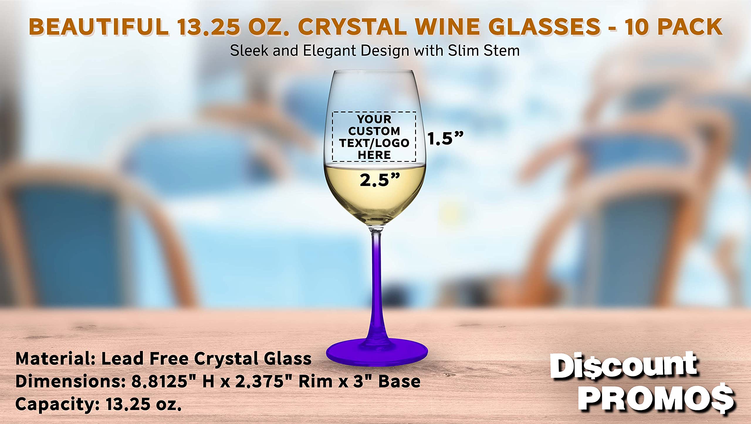 10-Piece Crystal Wine Glasses Set 13.25oz - Personalized Text & Logo - Elegant Lightweight Barware for Wedding, Party & Home Entertaining - Purple Stemware for Wine Tasting & Special Occasions